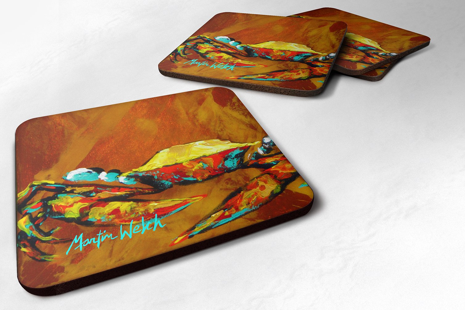 Carolines Treasures Crab Carmel Coated Foam Coasters (Set of 4), 3.5 H x 3.5 W, Multicolor