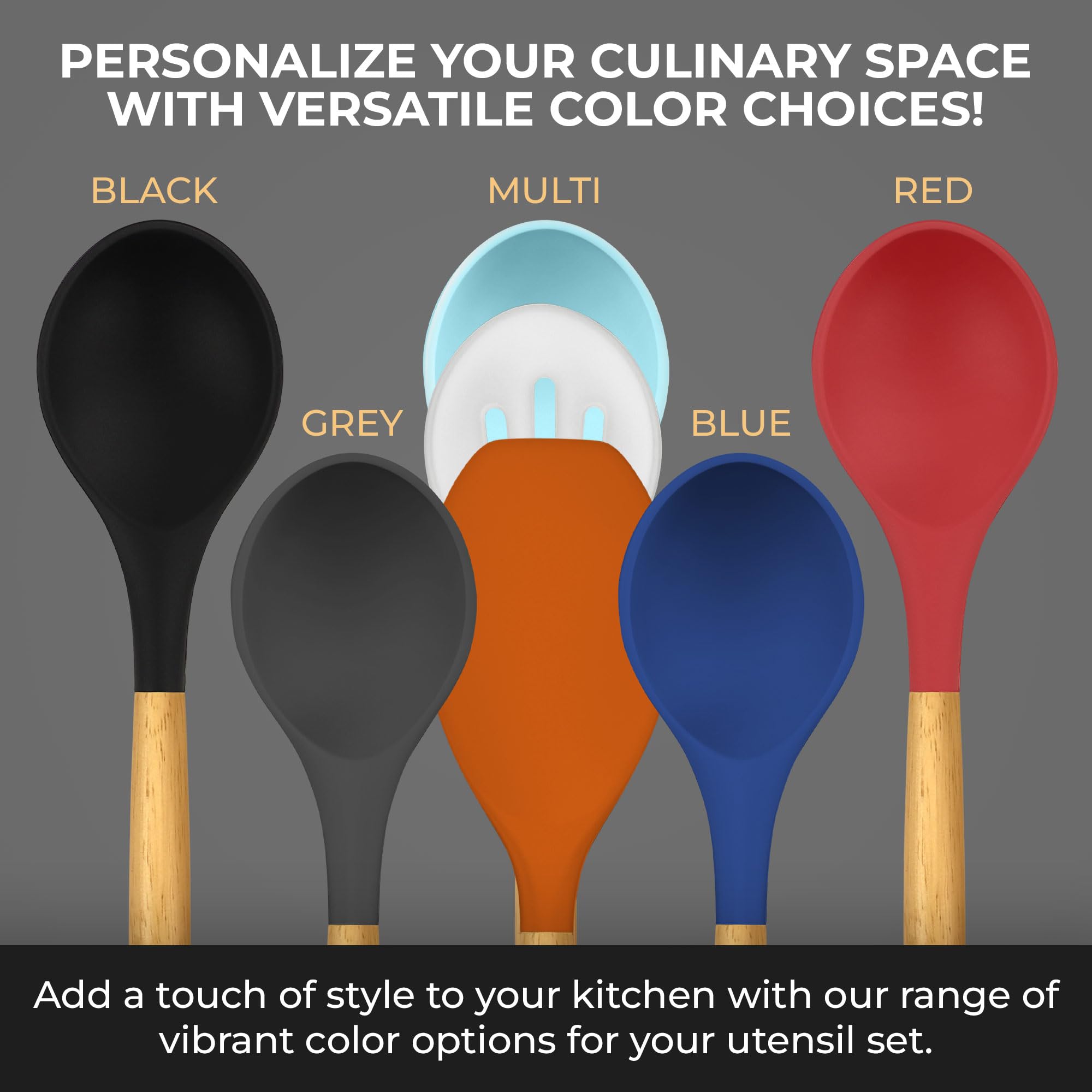 Kaluns Silicone Kitchen Utensils Set, Premium Non Stick Silicone Cooking Utensils Set - 21 Pcs Wooden Handle Silicone Spatula Se