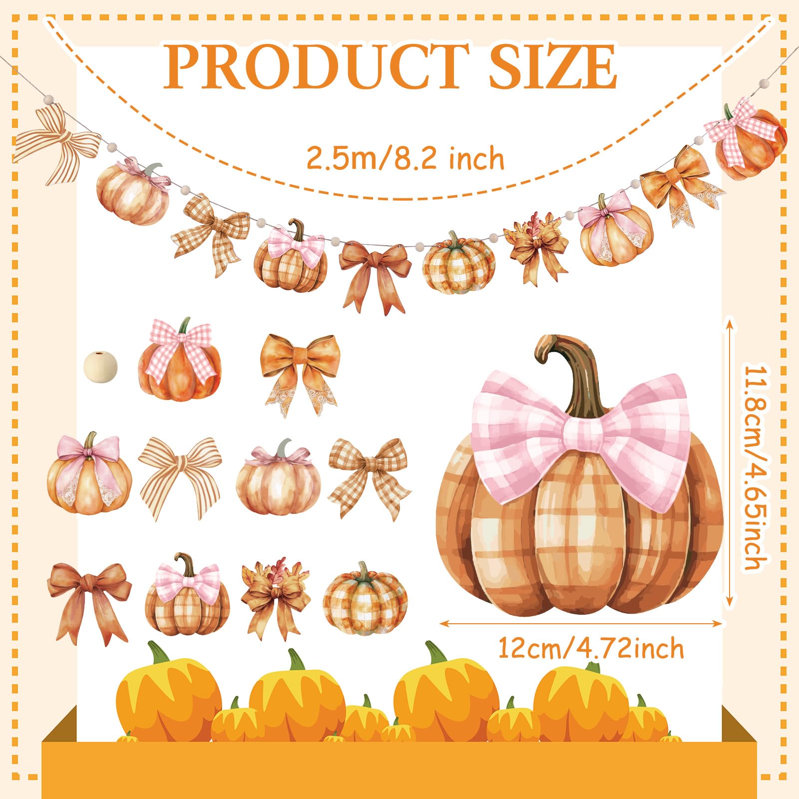 Cinnvoice 8.2 ft Fall Decoration Wooden Plaid Pumpkin Garland Bow Pumpkin Banner Thanksgiving Fall Banner Rustic Farmhouse Wood