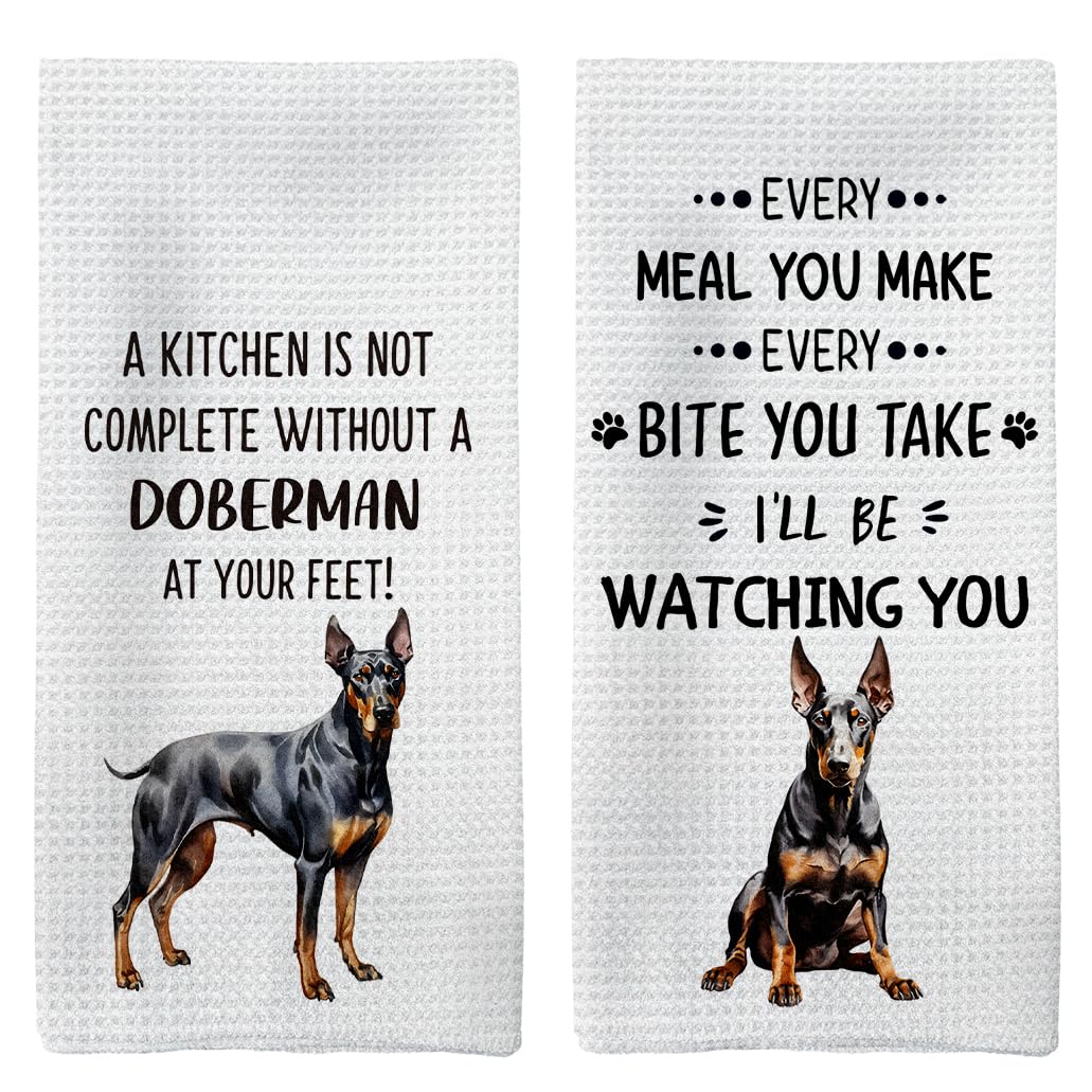 Tzhim Doberman Gifts Kitchen Towels Set Of 2, Doberman Gifts For Women, Doberman Dishcloths Dog Dish Towels Tea Towels For Kitch