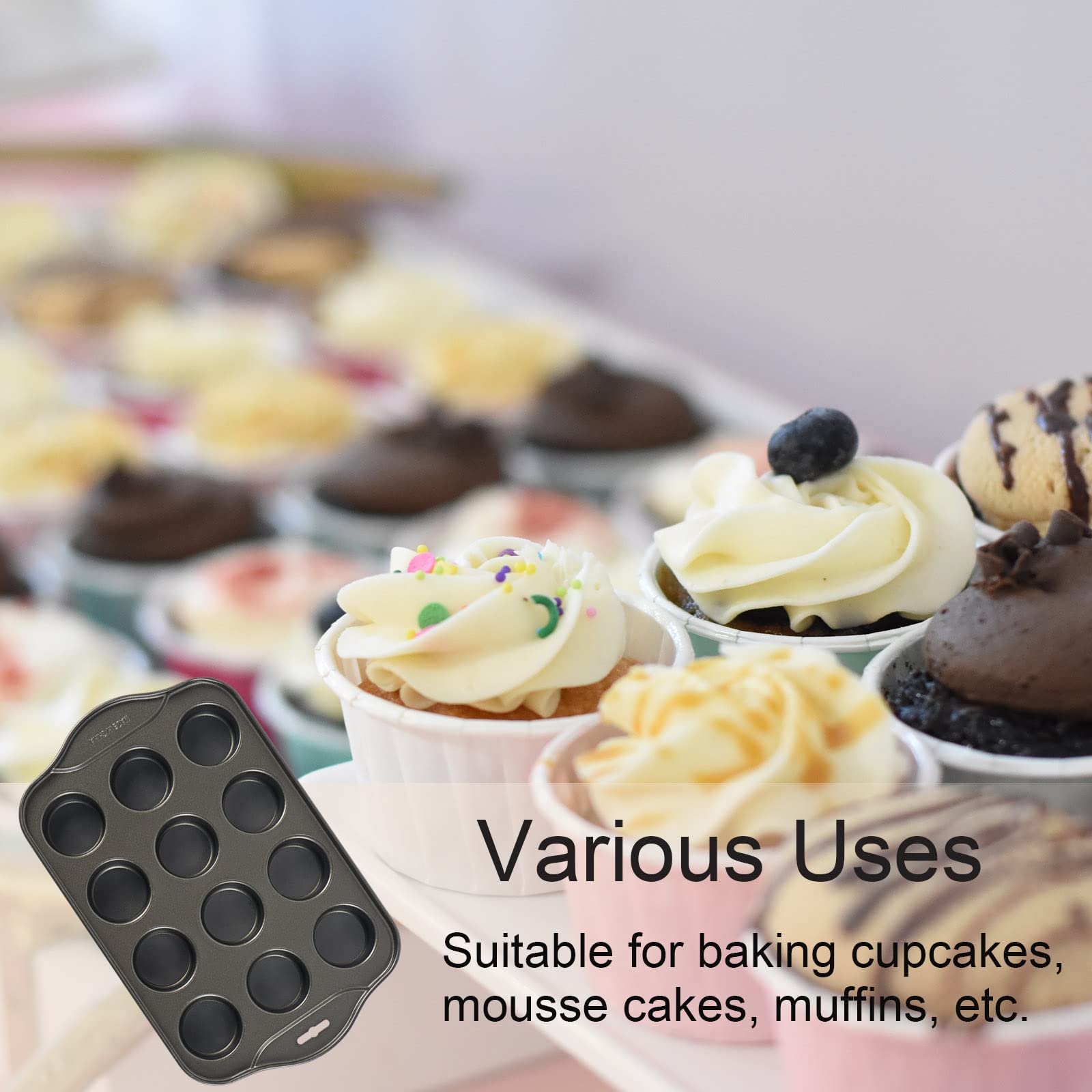 Kazozobi 2 Pack Mini Muffin Cheesecake Pan With Removable Bottom, 12 Cavity Nonstick Cupcake Pan