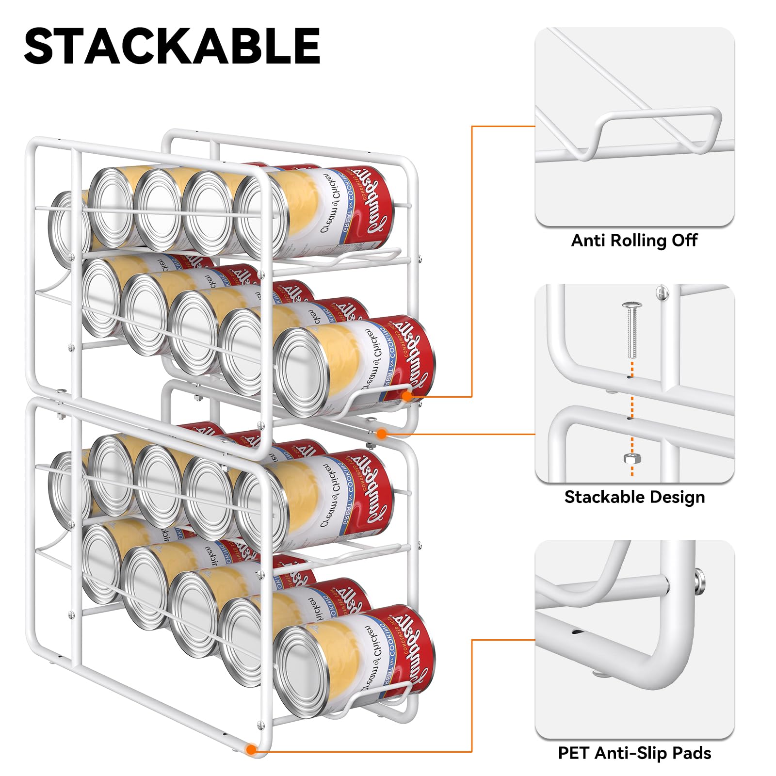 Mooace 4 Pack Can Dispenser Rack, Stackable Can Storage Organizer Holder For Canned Food Kitchen Cabinet Pantry Countertop, Whit