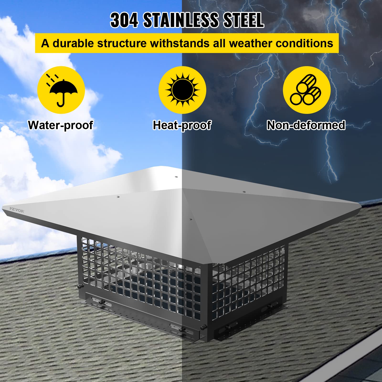 Vevor Chimney Cap, 13'' X 24'' Flue Caps, 304 Stainless Steel Fireplace Chimney Cover, Adjustable Metal Spark Arrestor With Bolt
