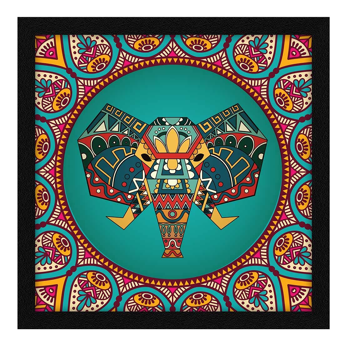 Artx Paper Elephant Mandala Pop Wall Art Painting (Multicolor, 13X13 In)