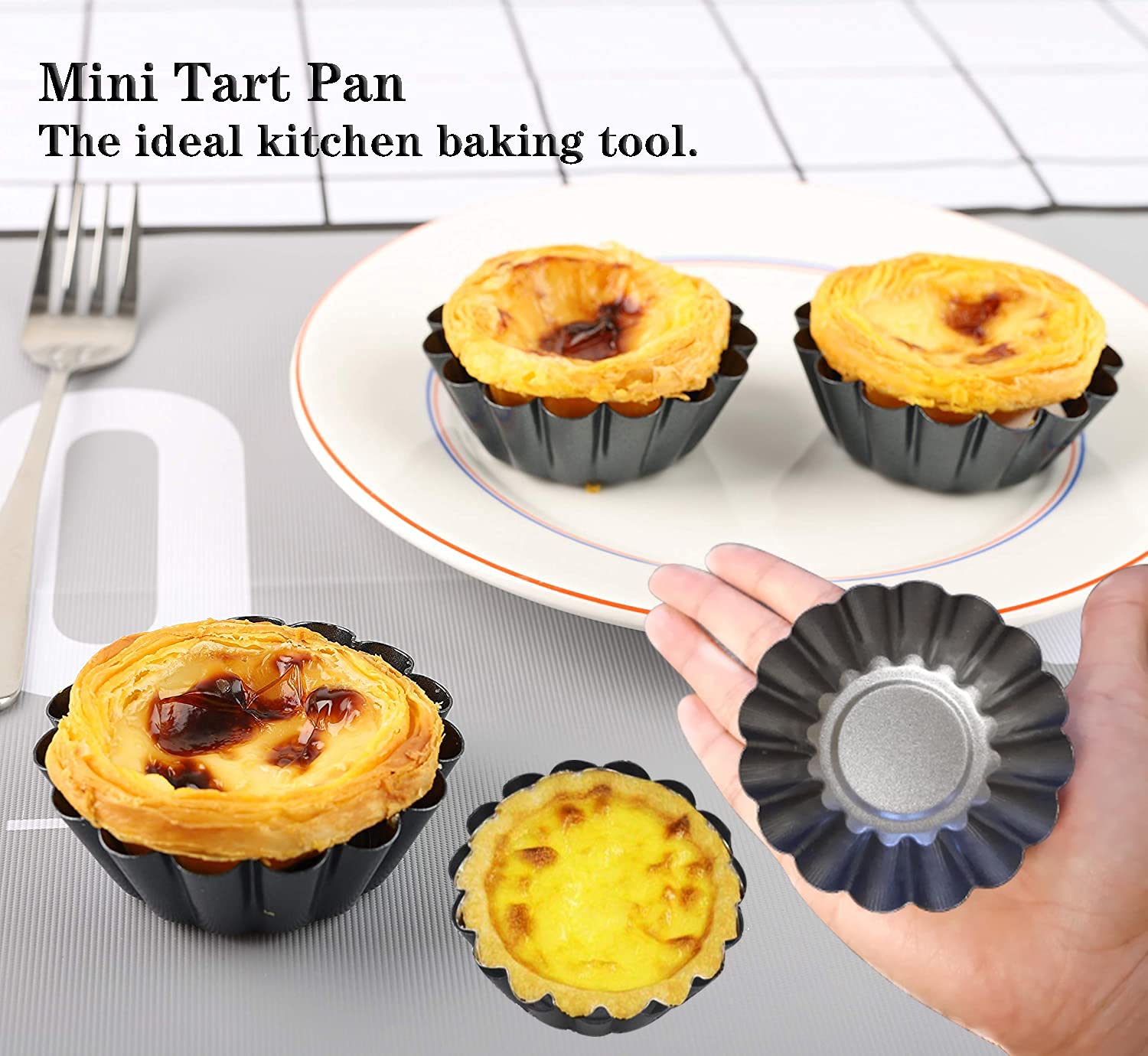 Xstronq Egg Tart Molds 12PCS Tart Pan  Mini Carbon Steel Non Stick Tart Pans  Tart Molds For Baking (2.6 inch)