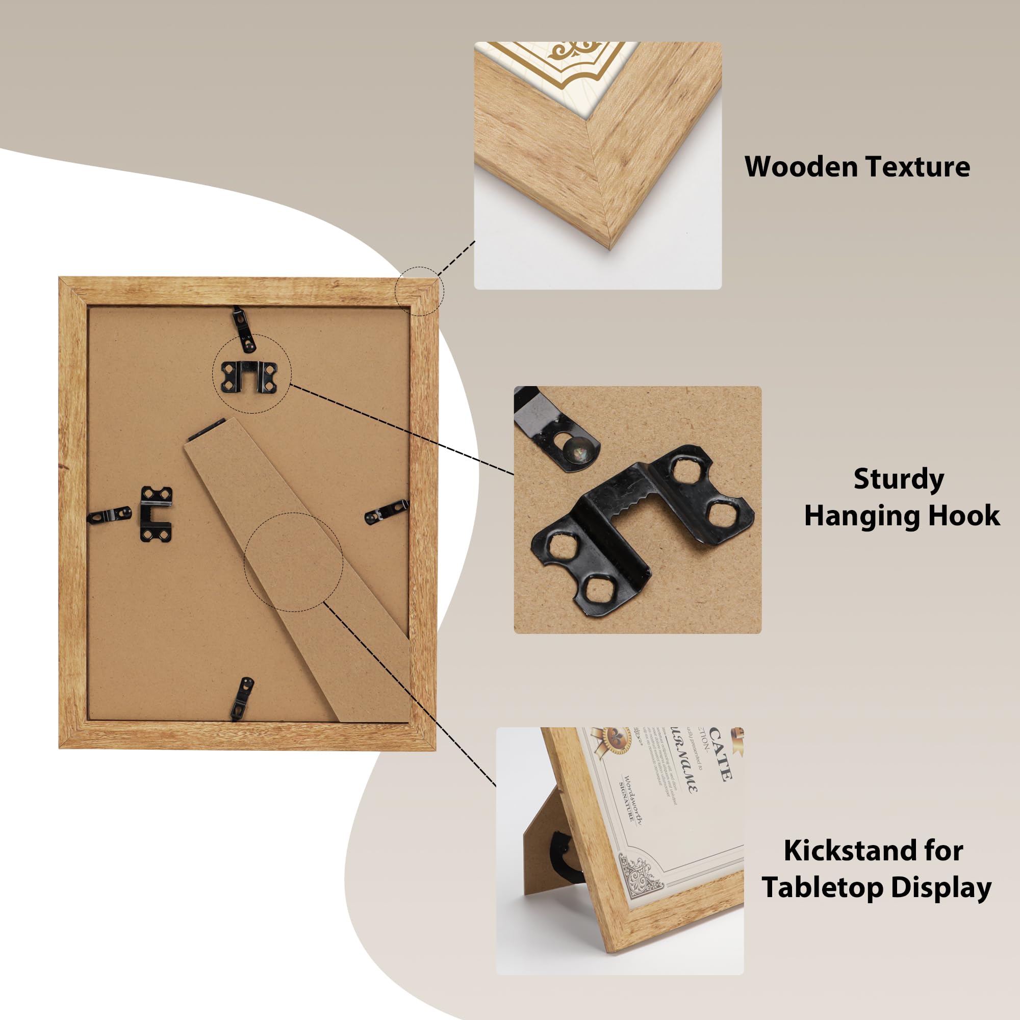 PETAFLOP Picture Frame 8.5x11 Rustic Certificate Frames Wall Tabletop Display Horizontally or Vertically, 7 Pack