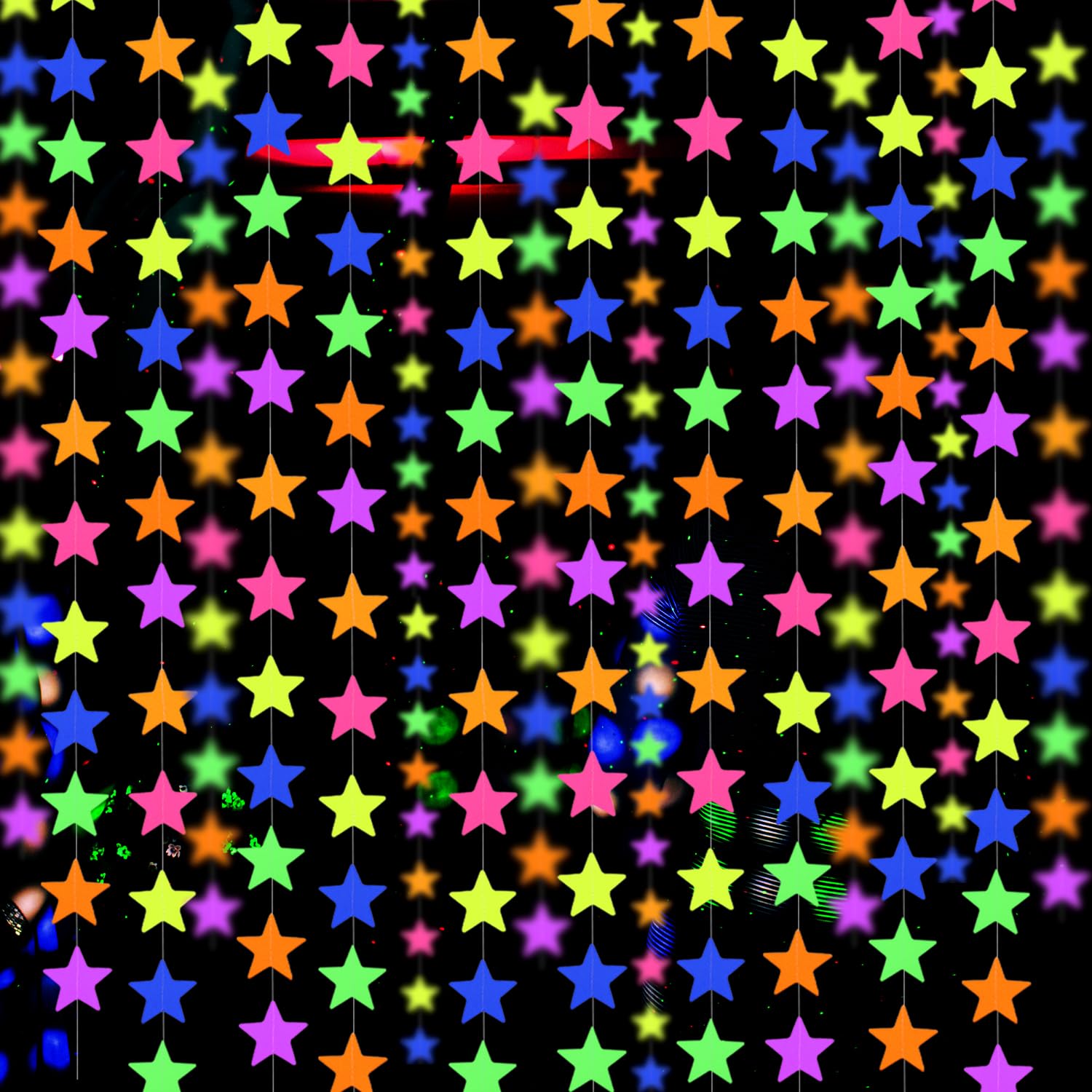 120Feet Uv Star Paper Neon Garland Neon Streamers Black Light Neon Decorations For Dark Glow Party Uv Reactive Neon Party Favors