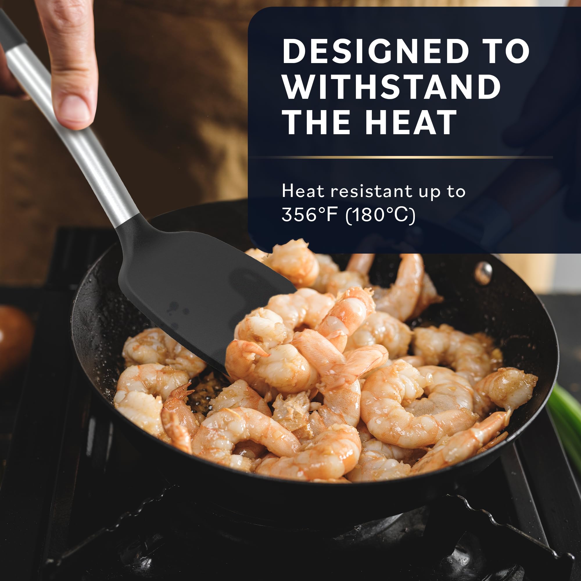 Home Hero Silicone Spatula Set With Ergonomic Handles - Stainless Steel High Heat Resistant Solid & Slotted Turner, Bpa Free Non