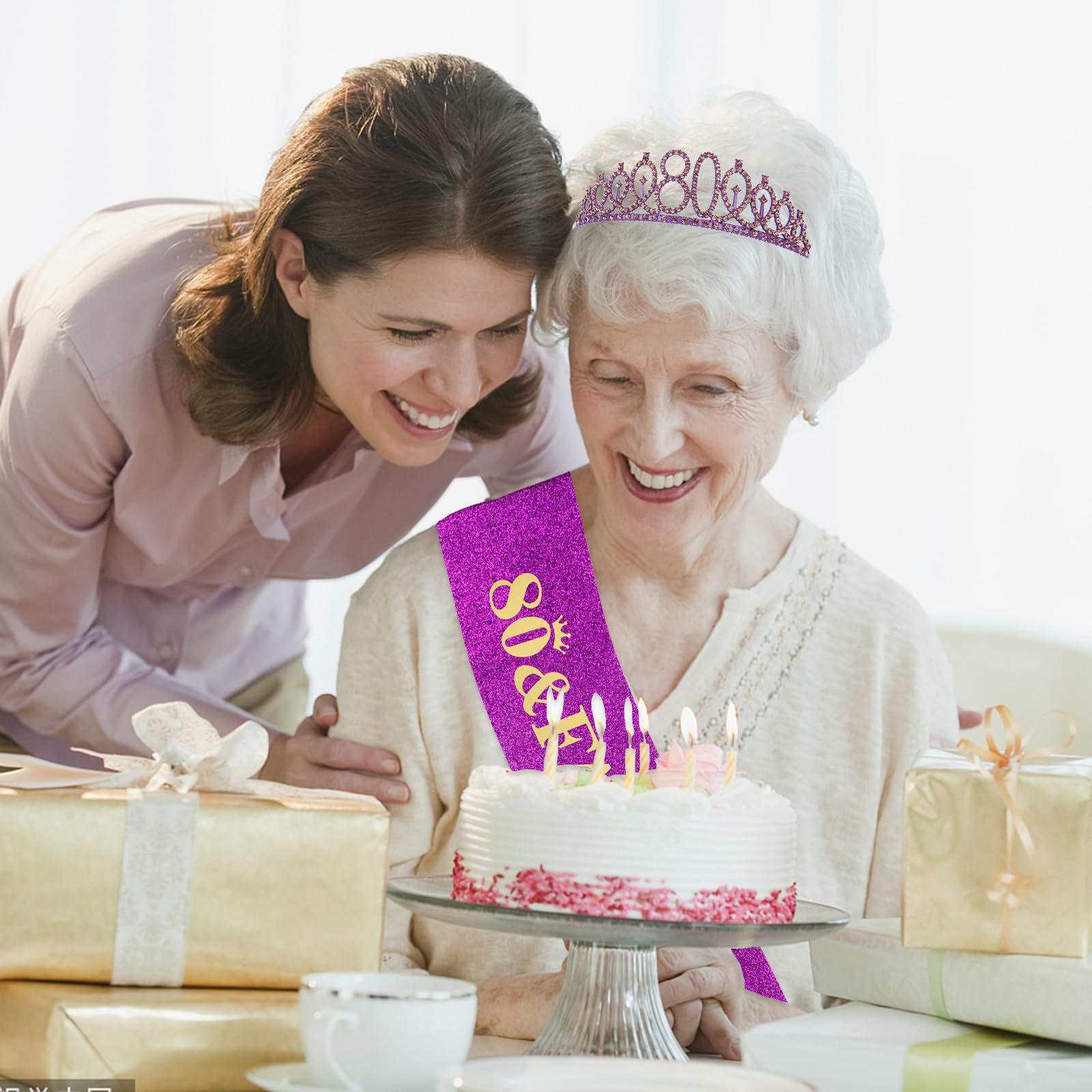 Casoty 80th Birthday Sash and Tiara, 80th Birthday Decorations for Women, 80 & FABULOU Sash and Crown Set, Gifts for Her, Party