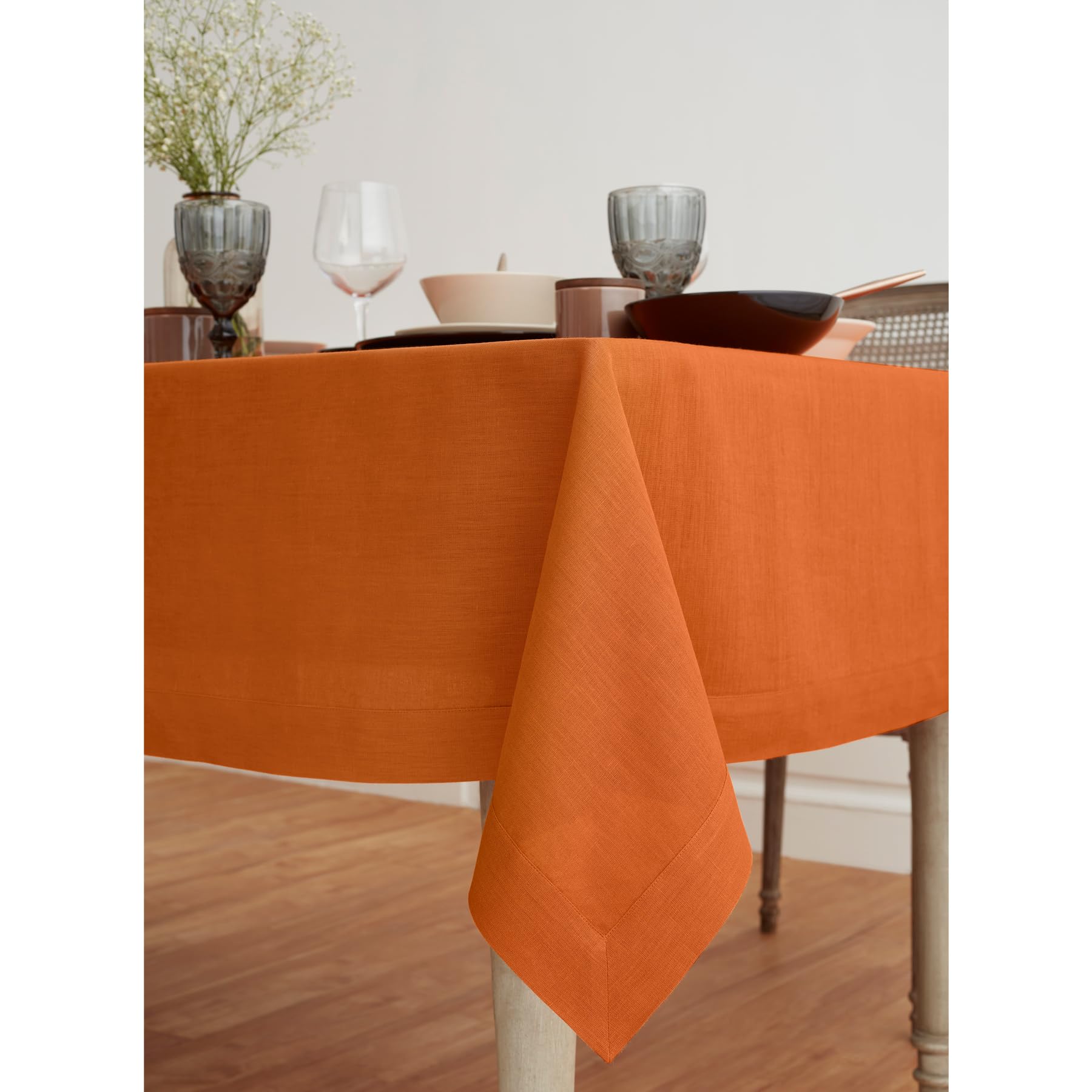 Solino Home Linen Tablecloth - 100% Pure Linen Pumpkin Tablecloth 60 X 90 Inch - Machine Washable Rectangle Tablecloth For Fall,