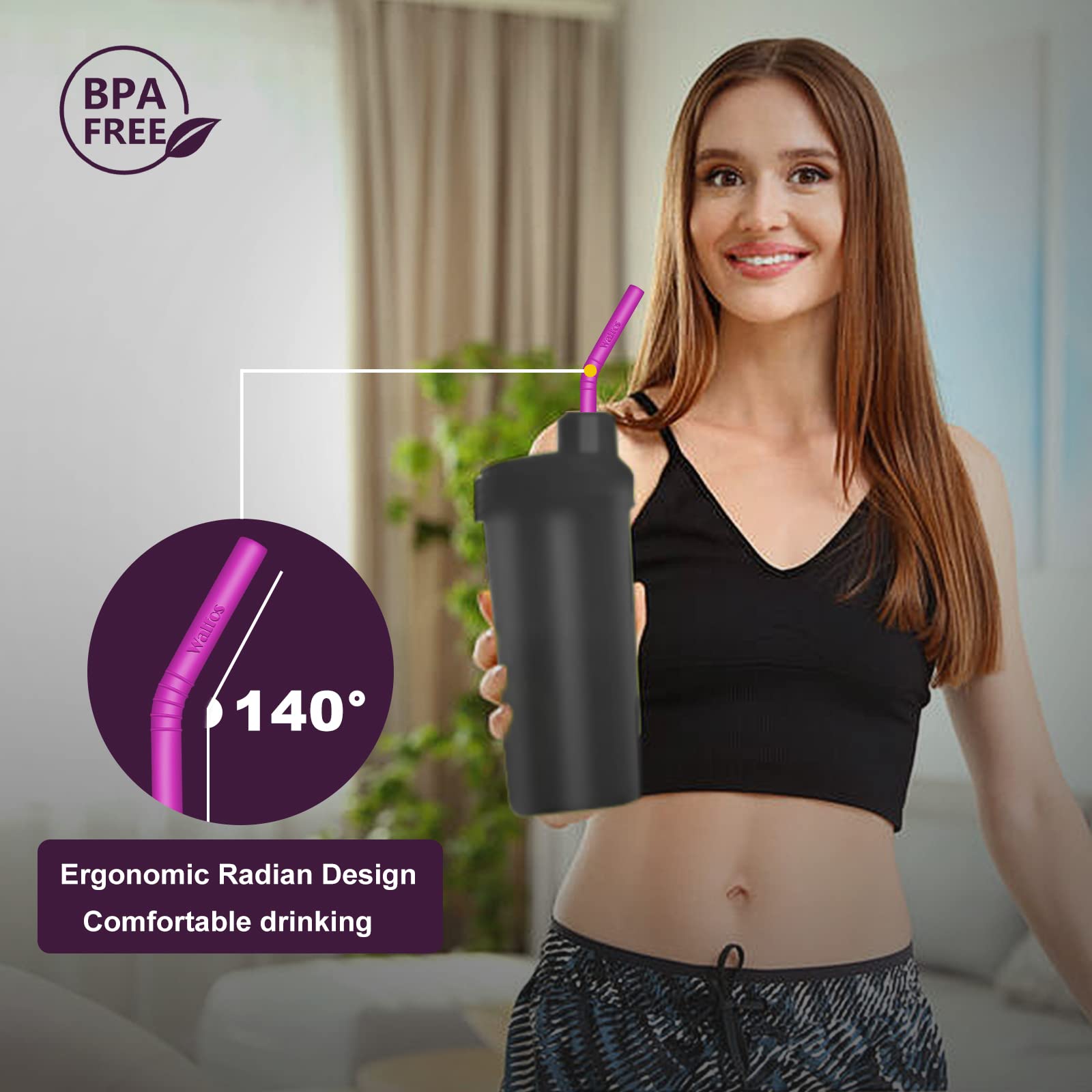 Walfos 14.5 Inch Extra Long Reusable Silicone Straws, Big Sizes Flexible Bendable Straws For 1/Half Gallon Large Water Bottles,