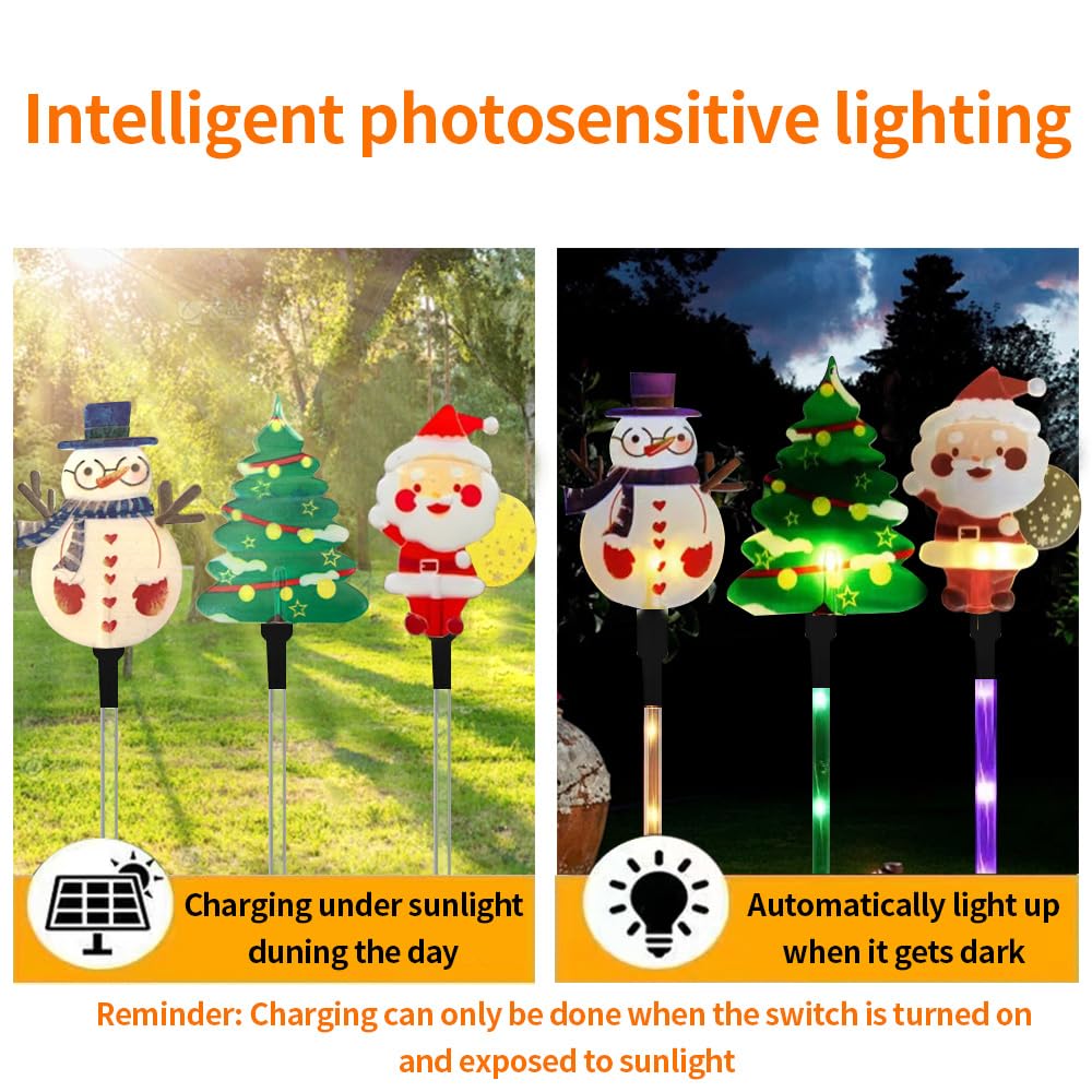 YZYOE 6 Pack LED Outdoor Solar Ground Inserted Christmas Decorative Lights, Waterproof Solar Courtyard Christmas Tree Snowman Sa