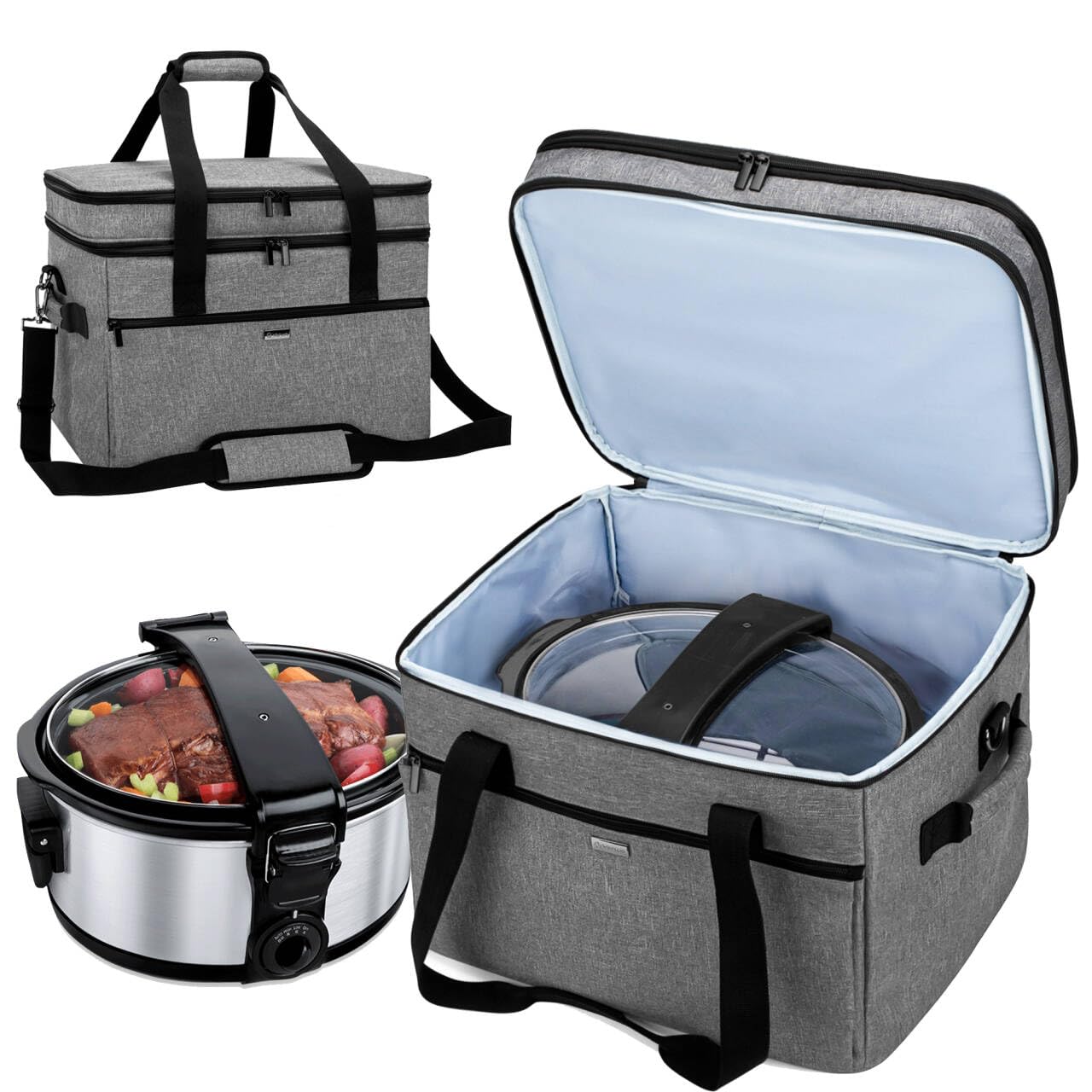 Yarwo Large Slow Cooker Travel Bag Compatible with Crock-Pot/Hamilton Beach 8-10 Quart, Double Layers Slow Cooker Carrier Case f
