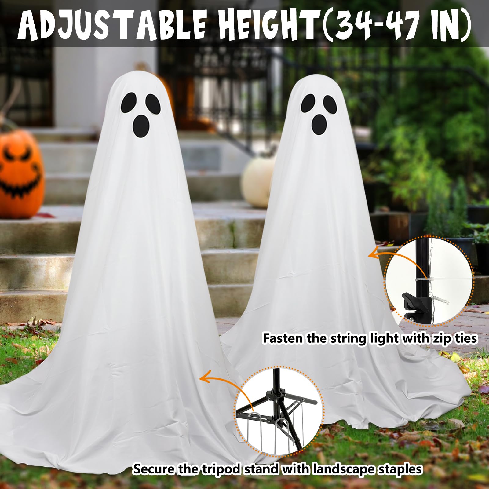 DAZONGE 2 Packs Halloween Decorations Outdoor, Spooky Halloween Ghost Decor with Remote String Lights Battery Operated, Easy to