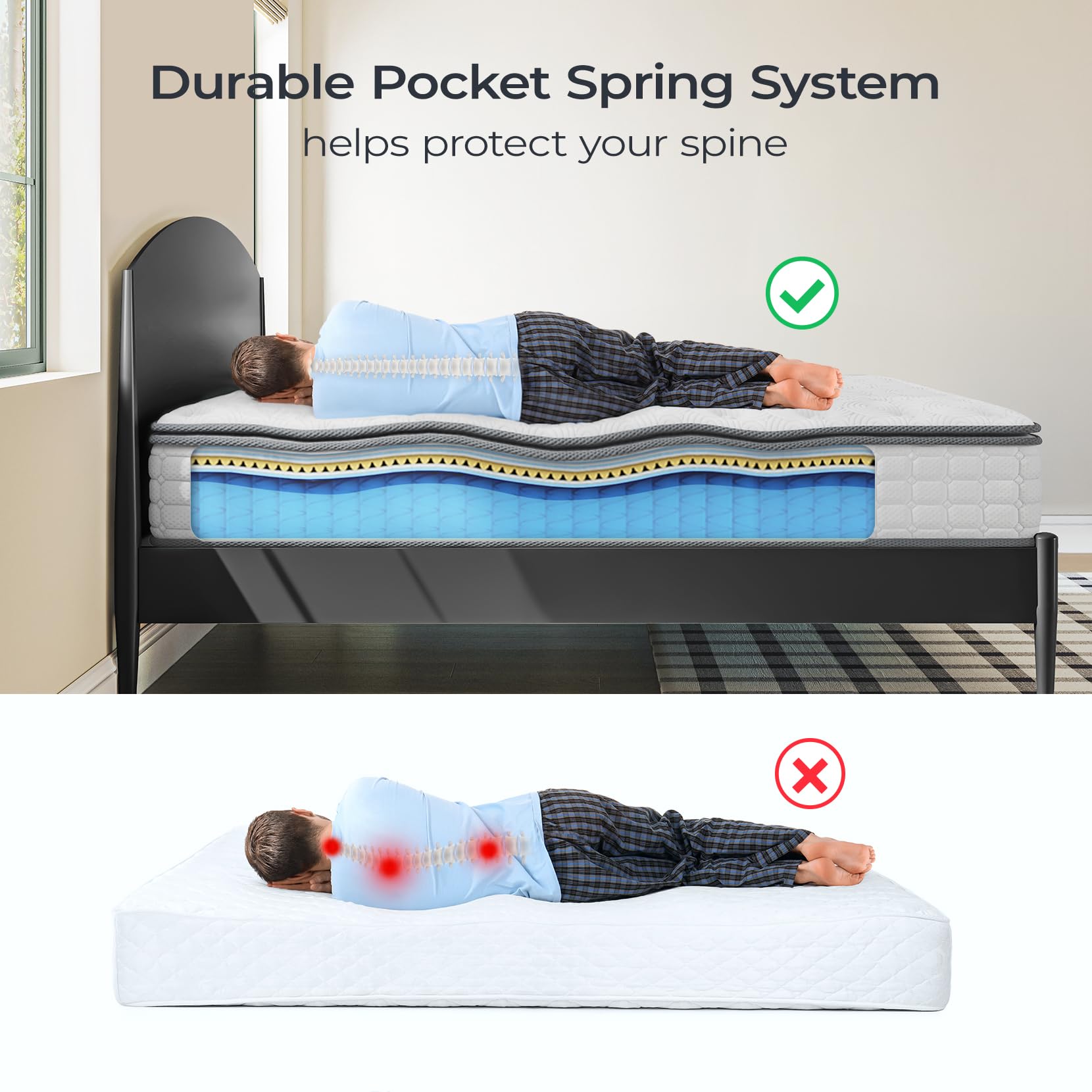Vesgantti Twin Mattress, 10 Inch Hybrid Twin Size Mattress In A Box, Single Bed Pillow Top Mattress, Gel Memory Foam And Pocket