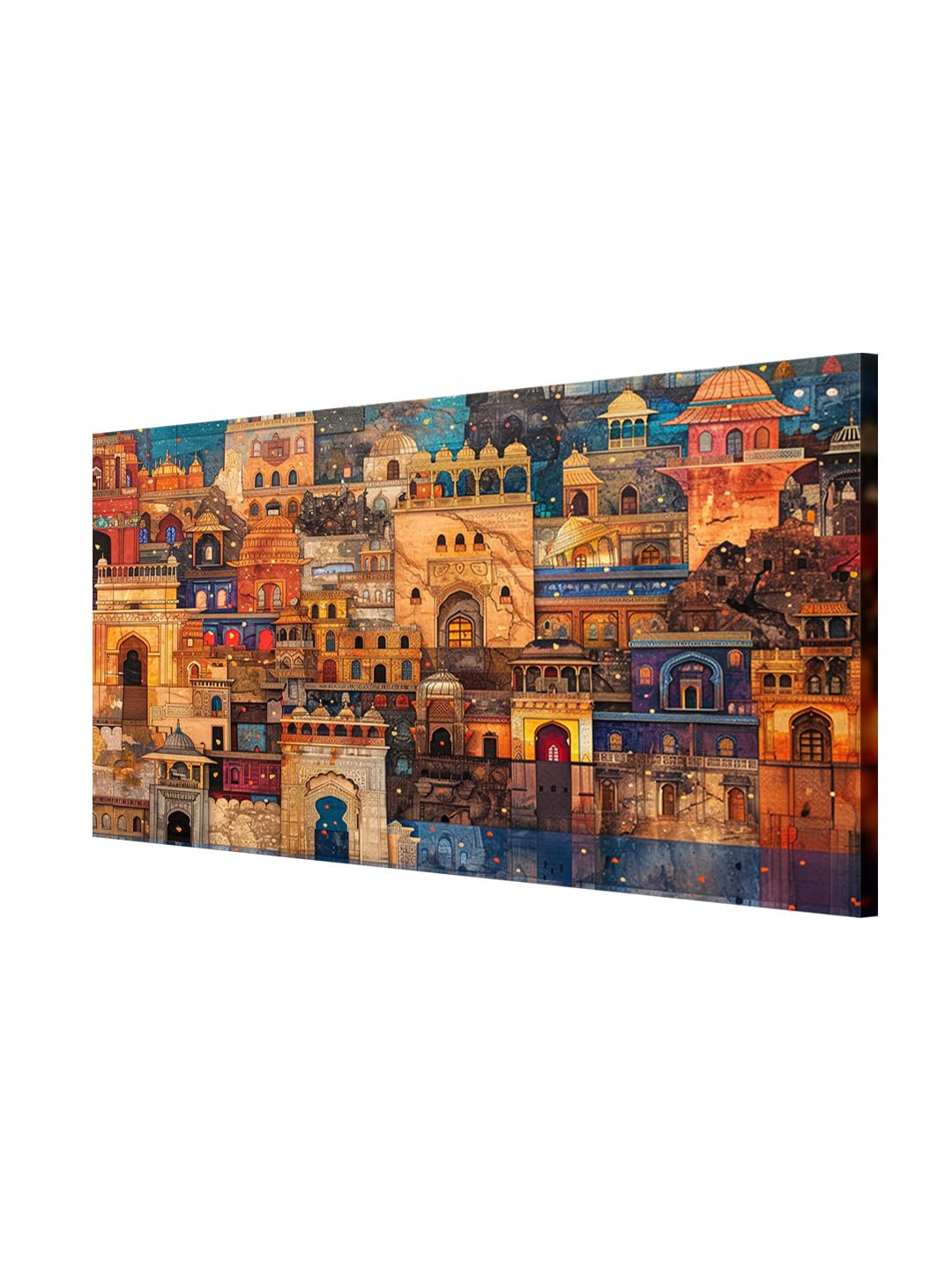 999Store Vibrant Indian Cityscape Canvas Painting - 24X48 Inches Framed Art, Cultural Wall Decor For Home (Flp24480715)