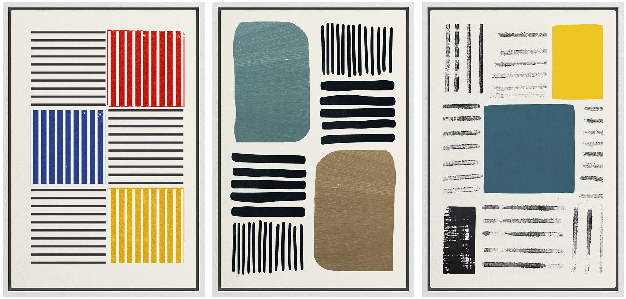 Idea4Wall Framed Canvas Print Wall Art Set Mid-Century Colorful Color Block Stripes Abstract Shapes Illustrations Minimalism Boh