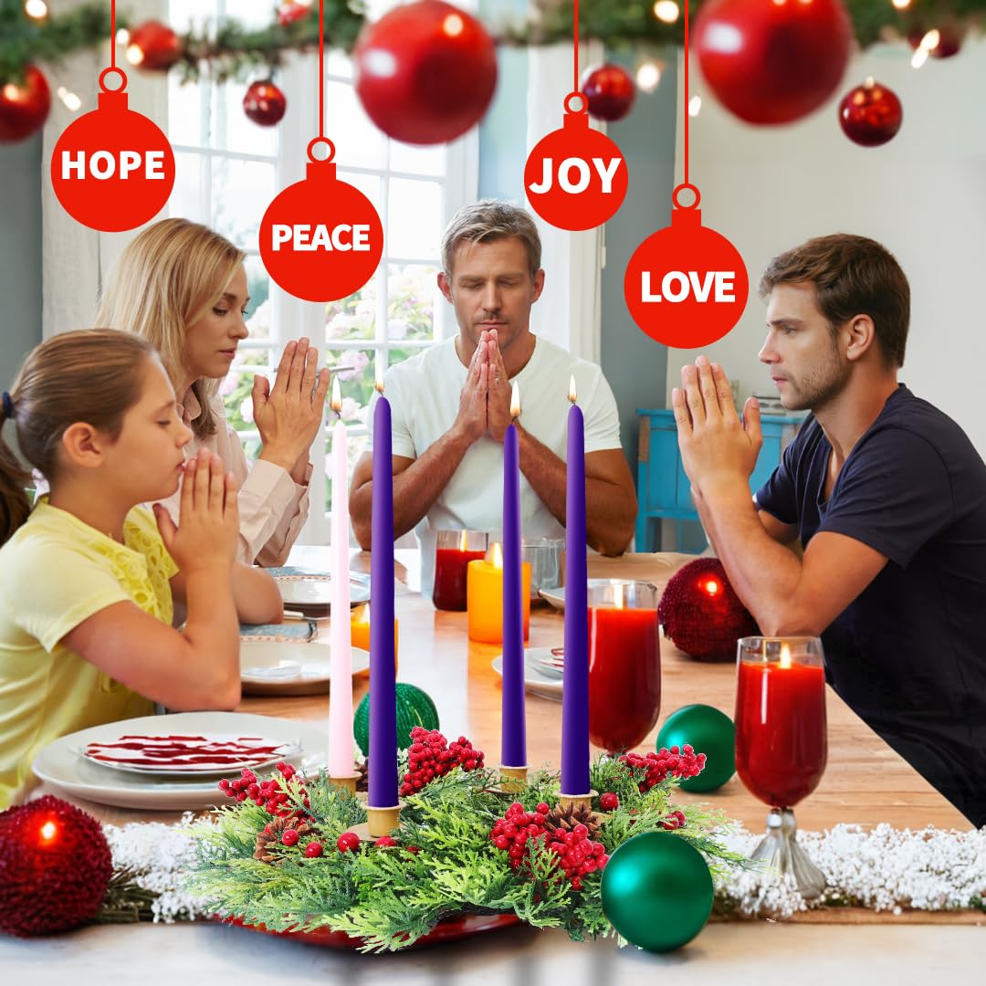 Seasons Christmas Candle Holder Wreath, 18 inch Advent Centerpiece Decor, Candle Wreath Decorations for Table Indoor Home & Chur