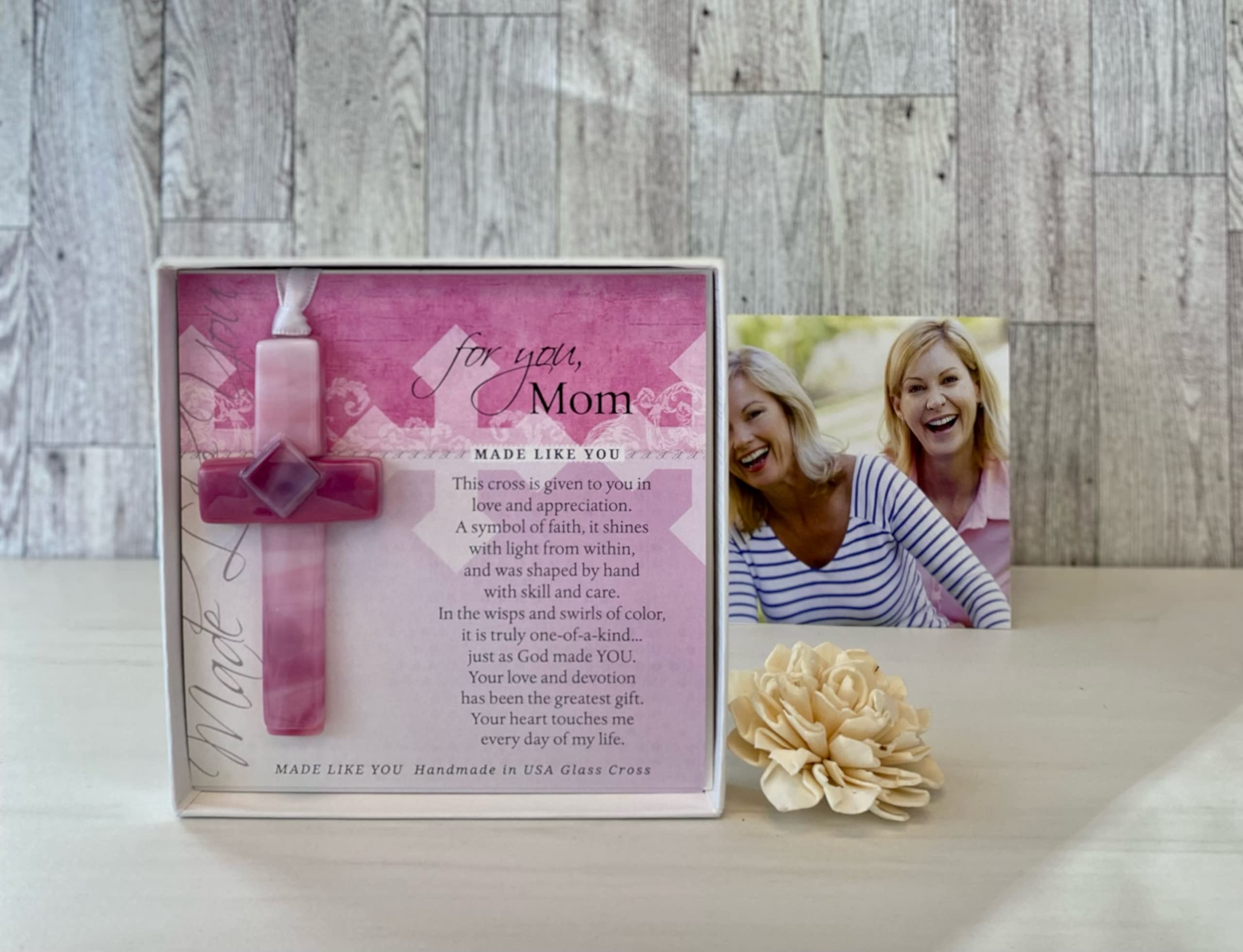 Handmade Glass Cross for Mother with Poem- Unique Gift for Mom on Christmas  Mother's Day  Birthday