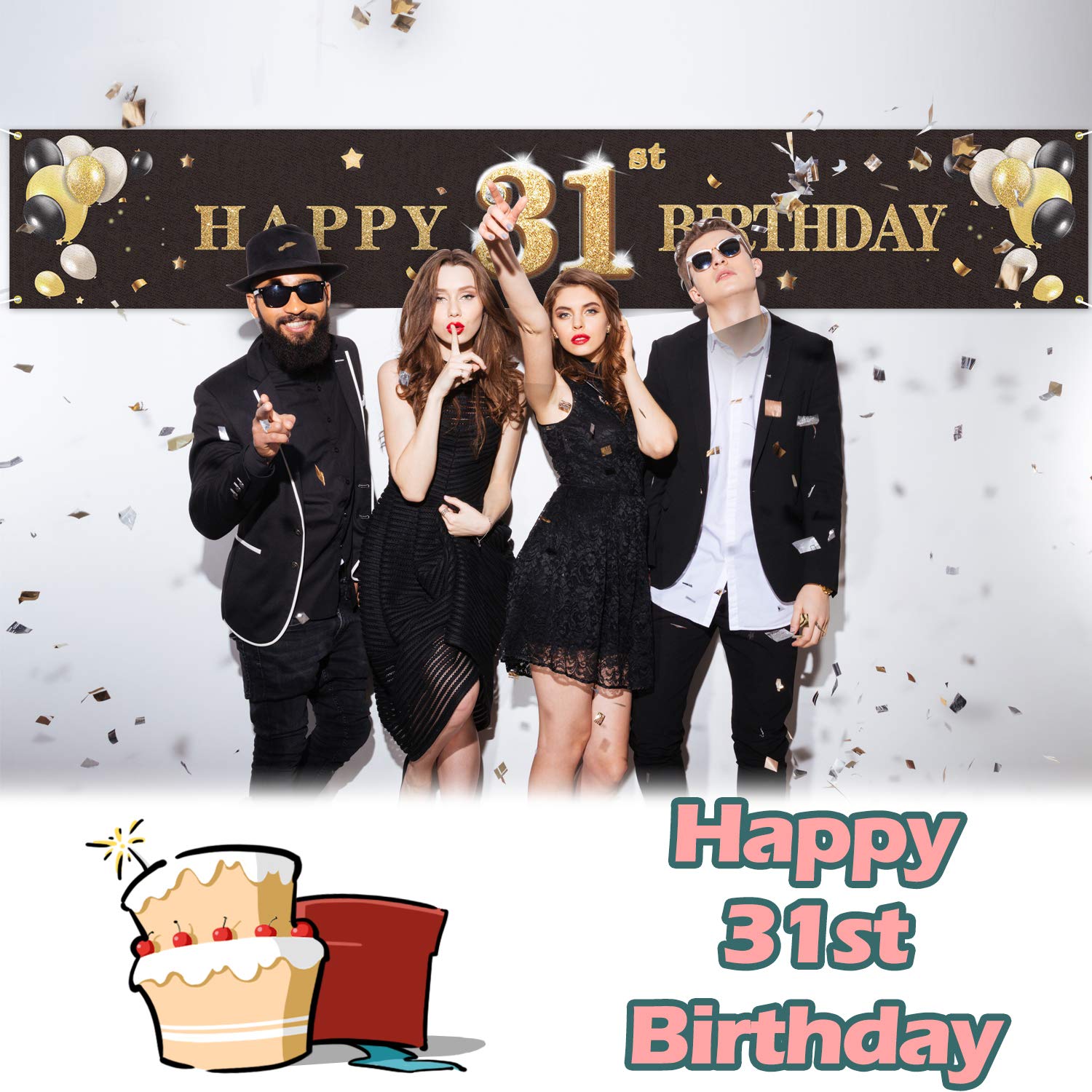 Pakboom Happy 31St Birthday Backdrop Black Photo Background Banner Cheers To 31 Years Old Decorations Party Supplies