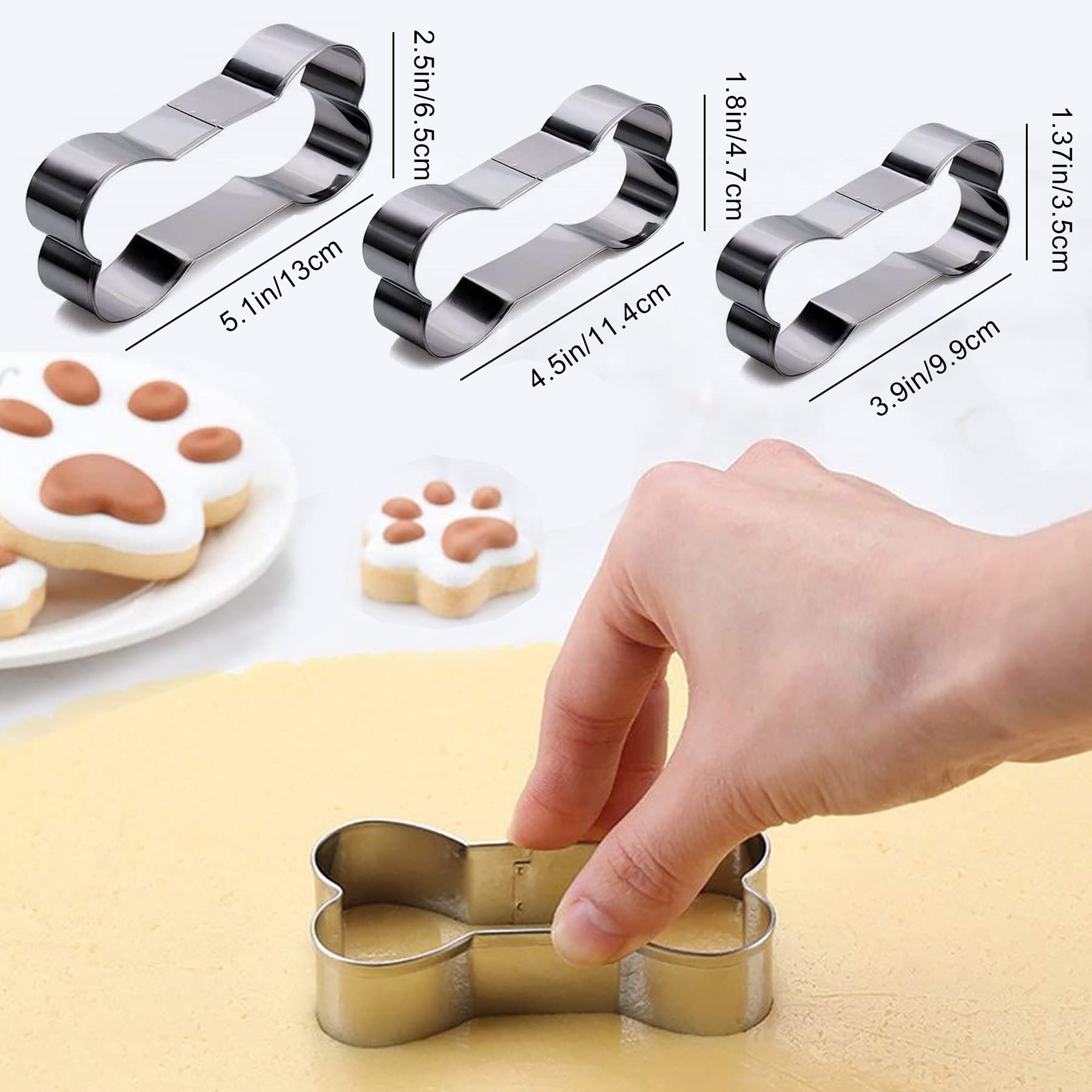 Rugvomwm Set Of 6,3 Packs Silicone Molds Puppy Dog Paw & Bone Shaped And 3 Packs Stainless Steel Dog Bone Cookie Cutters,For Hom