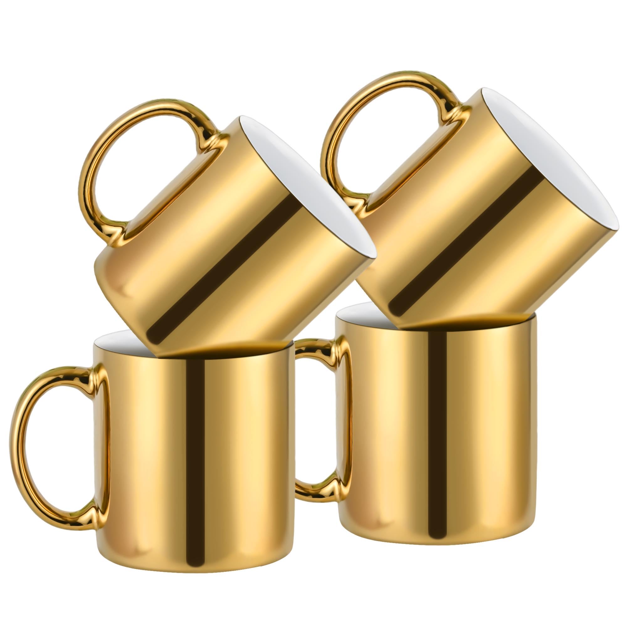 Bycnzb Coffee Mugs gold Ceramic Mug set of 4 Ceramic Cups for Coffee, Tea, Cocoa (12oz)