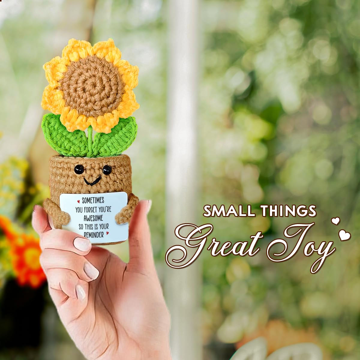 SOL VIBES Birthday Gifts for Women Friendship - Sunflower Crochet - Cute Handmade Positive Plant - Uplifting Thinking of You Enc