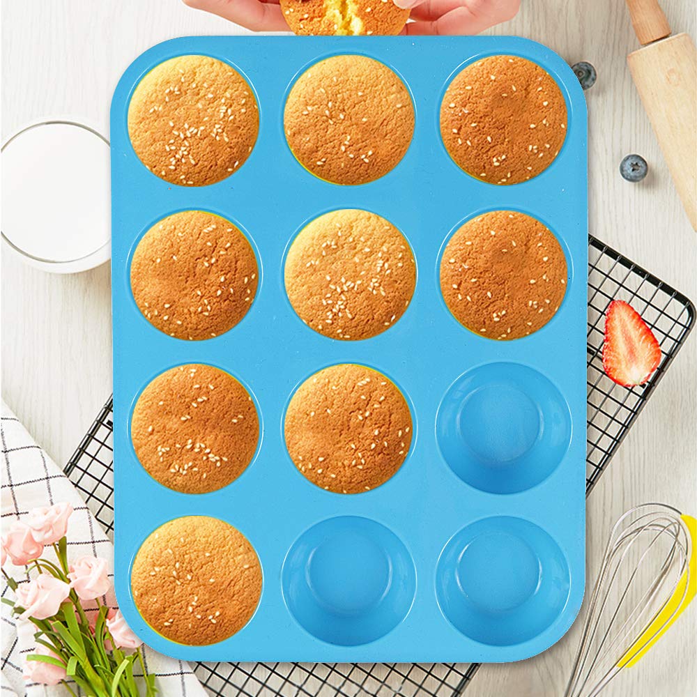 Cozihom Silicone Muffin Pan, Cupcake Pan, 12 Cups, Food Grade Egg Muffin Baking Silicone Molds, Non-Stick, 3 Pcs