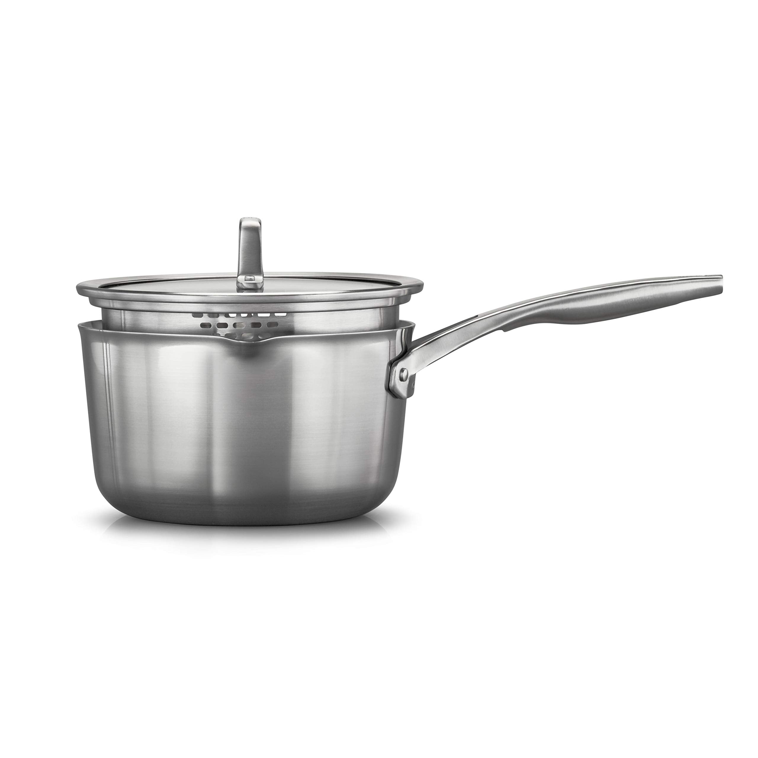 Calphalon Premier Stainless Steel 3.5-Quart Pour And Strain Sauce Pan With Cover