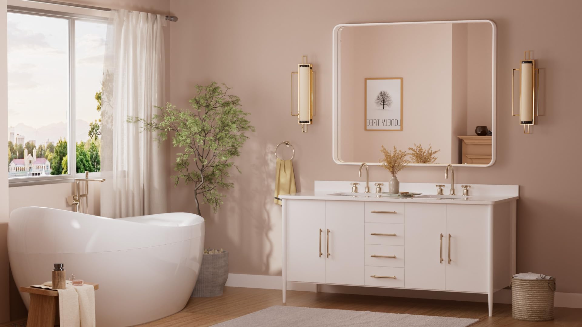 Tetote White Bathroom Mirror 42 X 36 Metal Frame Wall Mounted Rectangle Mirror For Vanity With Sandy Textured Surface(Horizontal