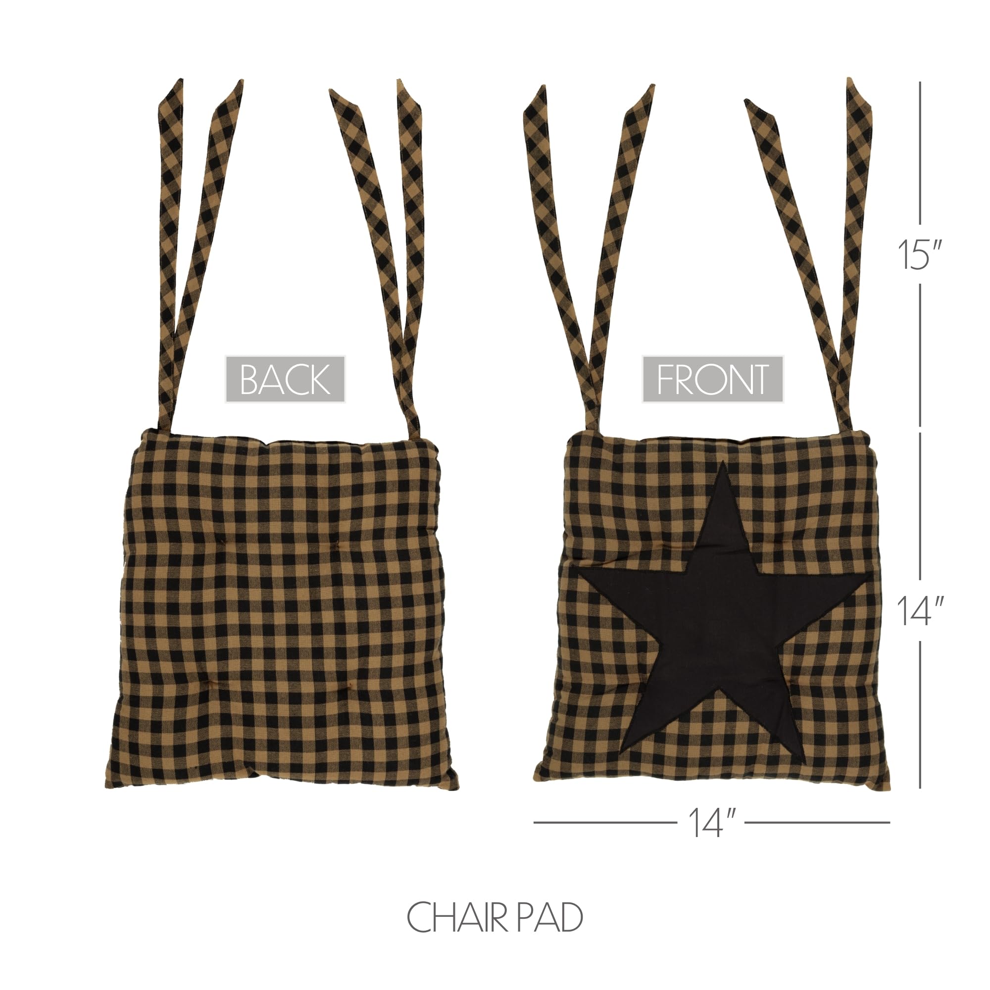 Vhc Brands, Black Star, Cotton, 15X15, Chair Pad, Black