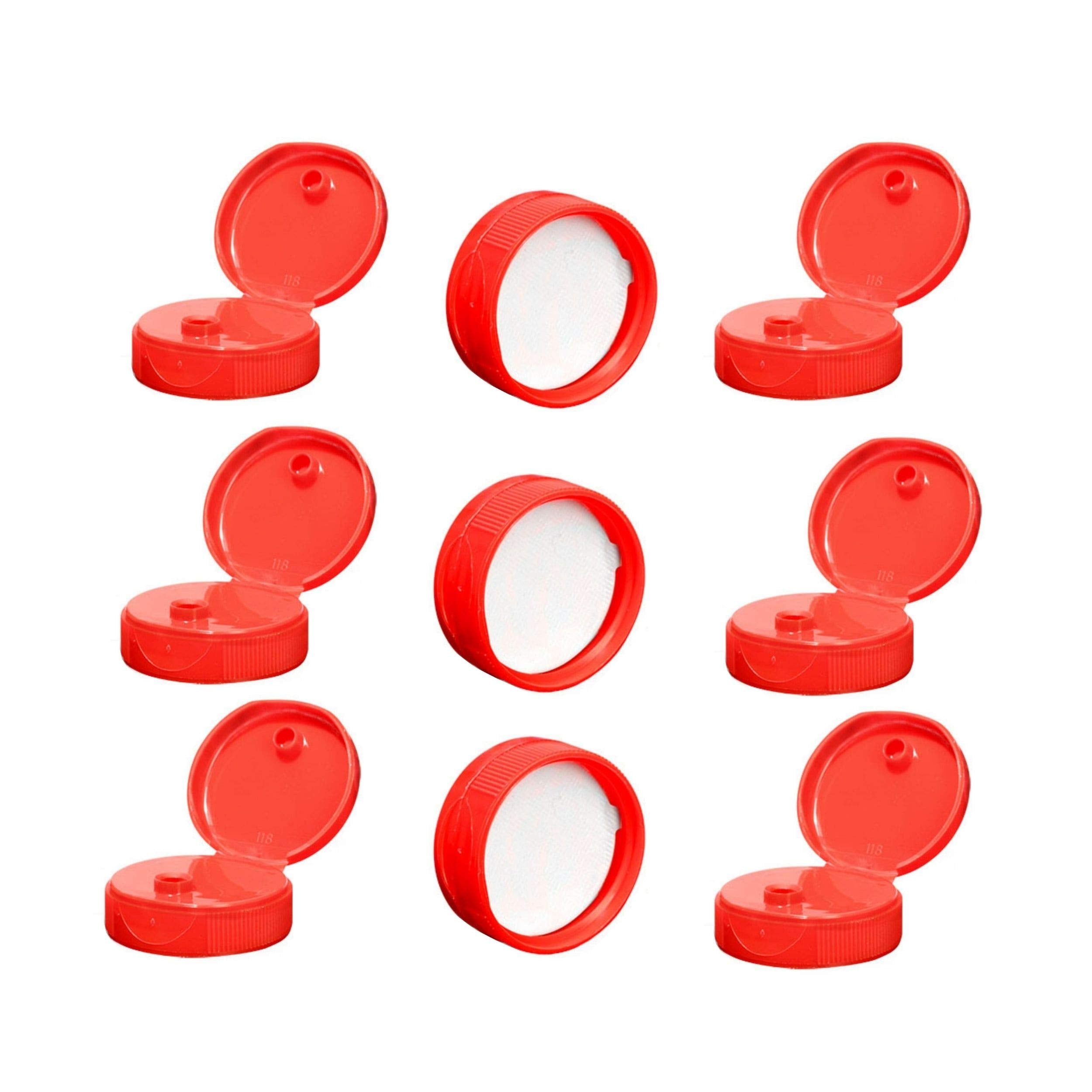 Kelkaa Caps 38-400 Red Flip Top Caps With 0.25'' Orifice, Dispensing Ribbed Snap Closures, Replacement Caps With Peelable Liners