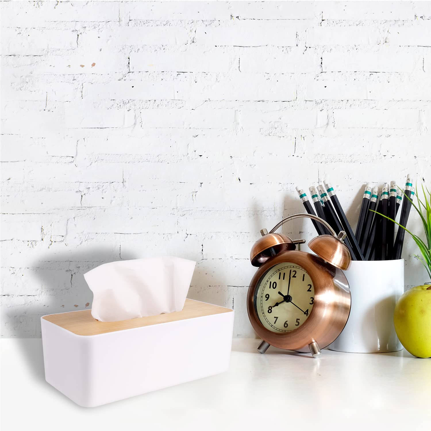 Tissue Box Cover,Tissue Holders,Tissue Box Holder For Bathrooms,Bamboo Cover Plate,Home And Office,9.7 * 5 * 3.6In (White)