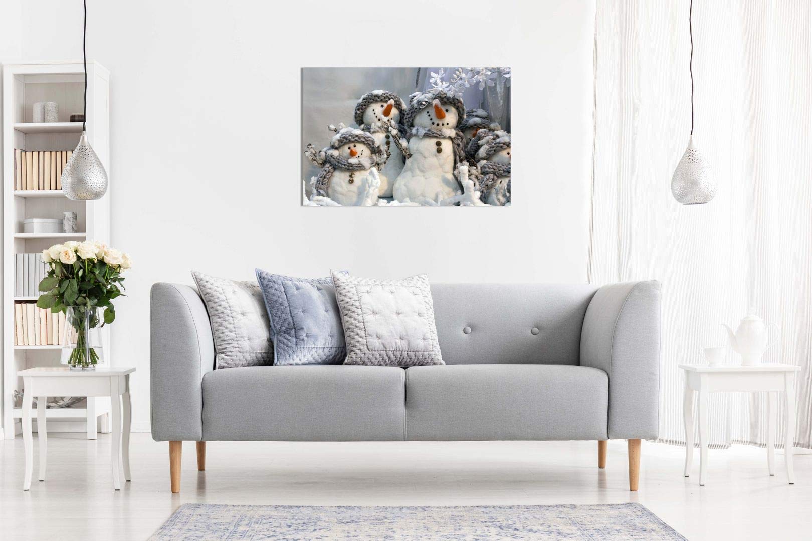 Family Of Snowmen Christmas Winter Canvas Wall Art Picture Print (12X8In)