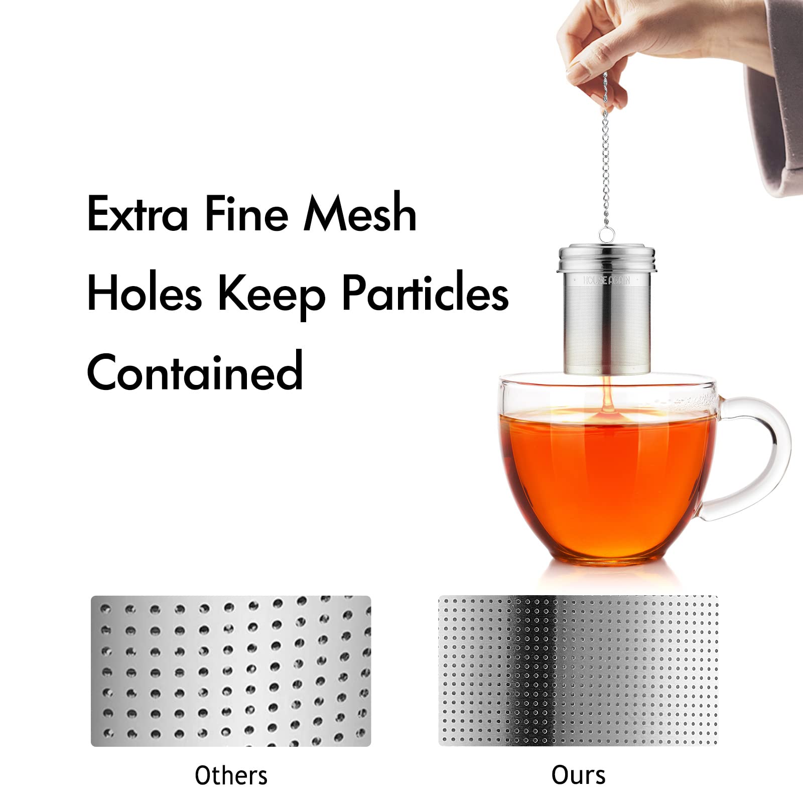 House Again Large Tea Infuser, Extra Fine Mesh Tea Strainers For Loose Tea, 18/8 Stainless Steel Tea Strainer With Extended Chai