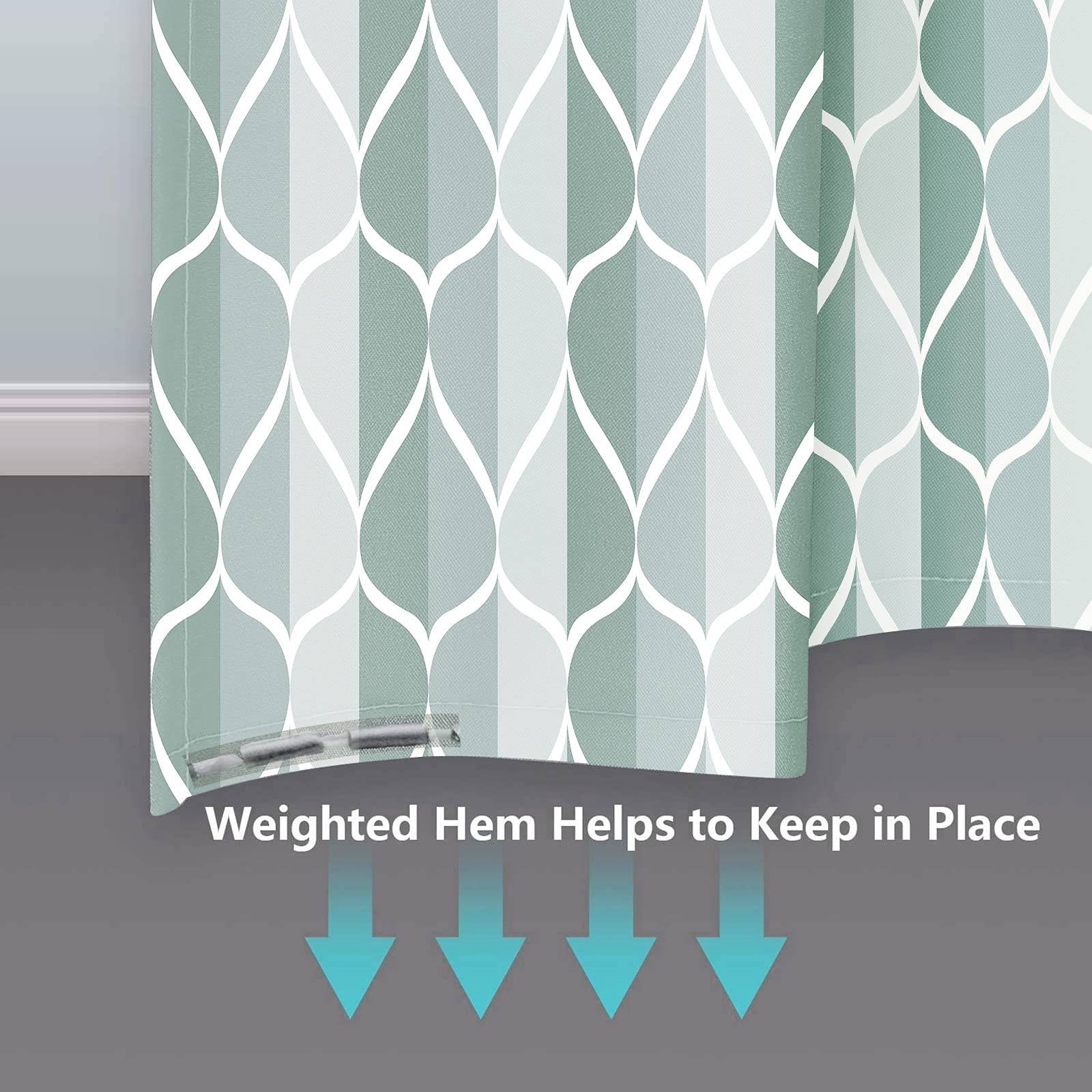Gelbchu Dark Green Geometric Shower Curtain  Waterproof Design and Polyester  Quick-Drying  Weighted Hem  Green Fabric Shower Curtains Set for Bathroom W 72 x H 72  Durable and Washable with 12 Hooks