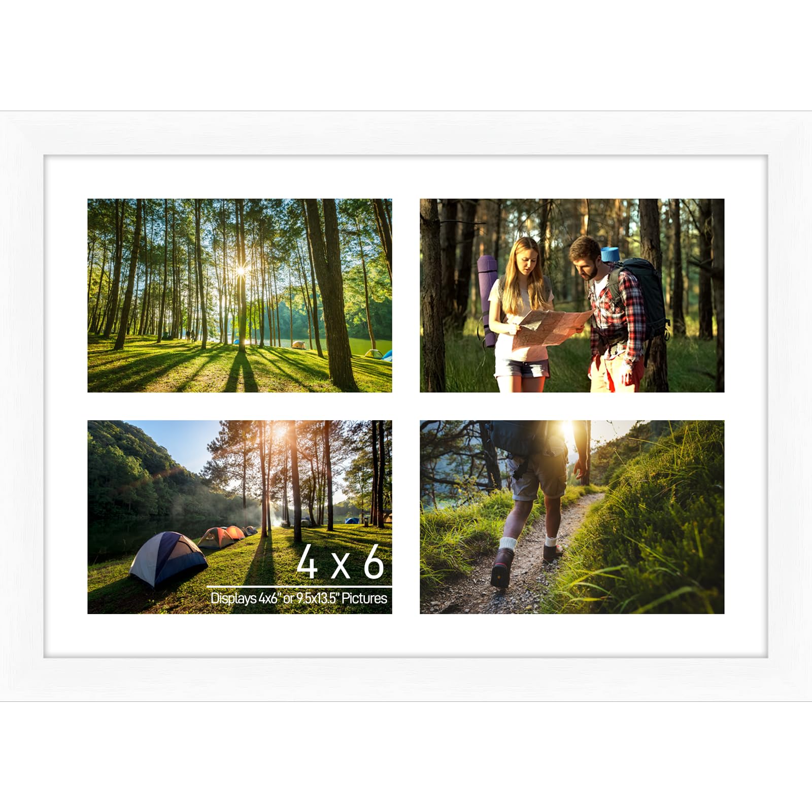 Lacopgr 4x6 Photo Collage Frame 4 Openings, 9.5x13.5 Multi Picture Frame Collage Wall Decor, White Frame with White Mat, Wood