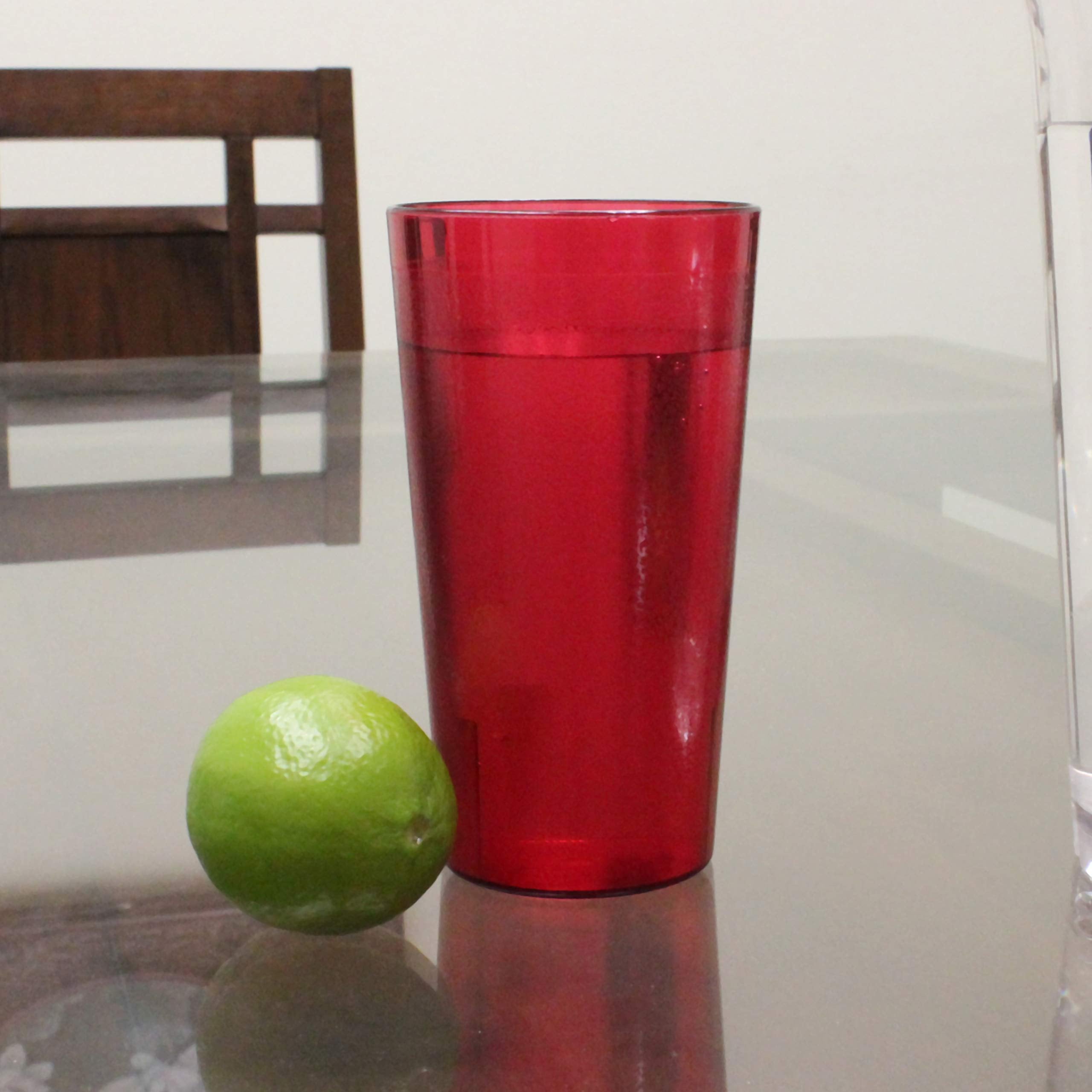New, 20 Oz. Restaurant Tumbler Beverage Cup, Stackable Cups, Break-Resistant Commmerical Plastic, Set Of 6 - Ruby Red