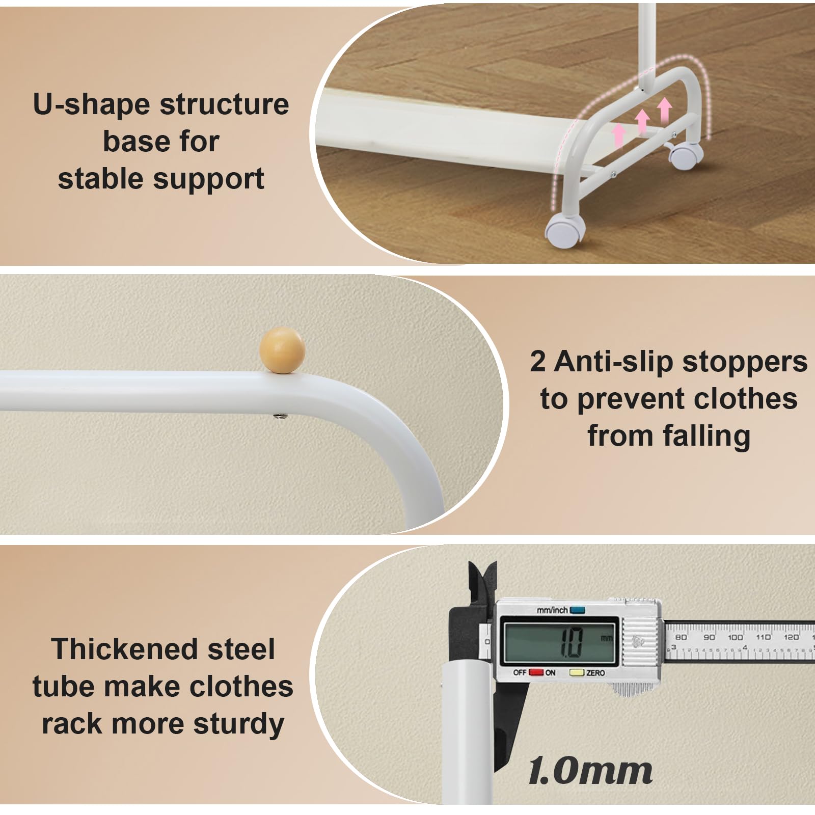 YGJT Kids Clothing Rack - White Metal Toddler Garment Rack with Wheels & Bottom Storage Shelf, Model Portant001