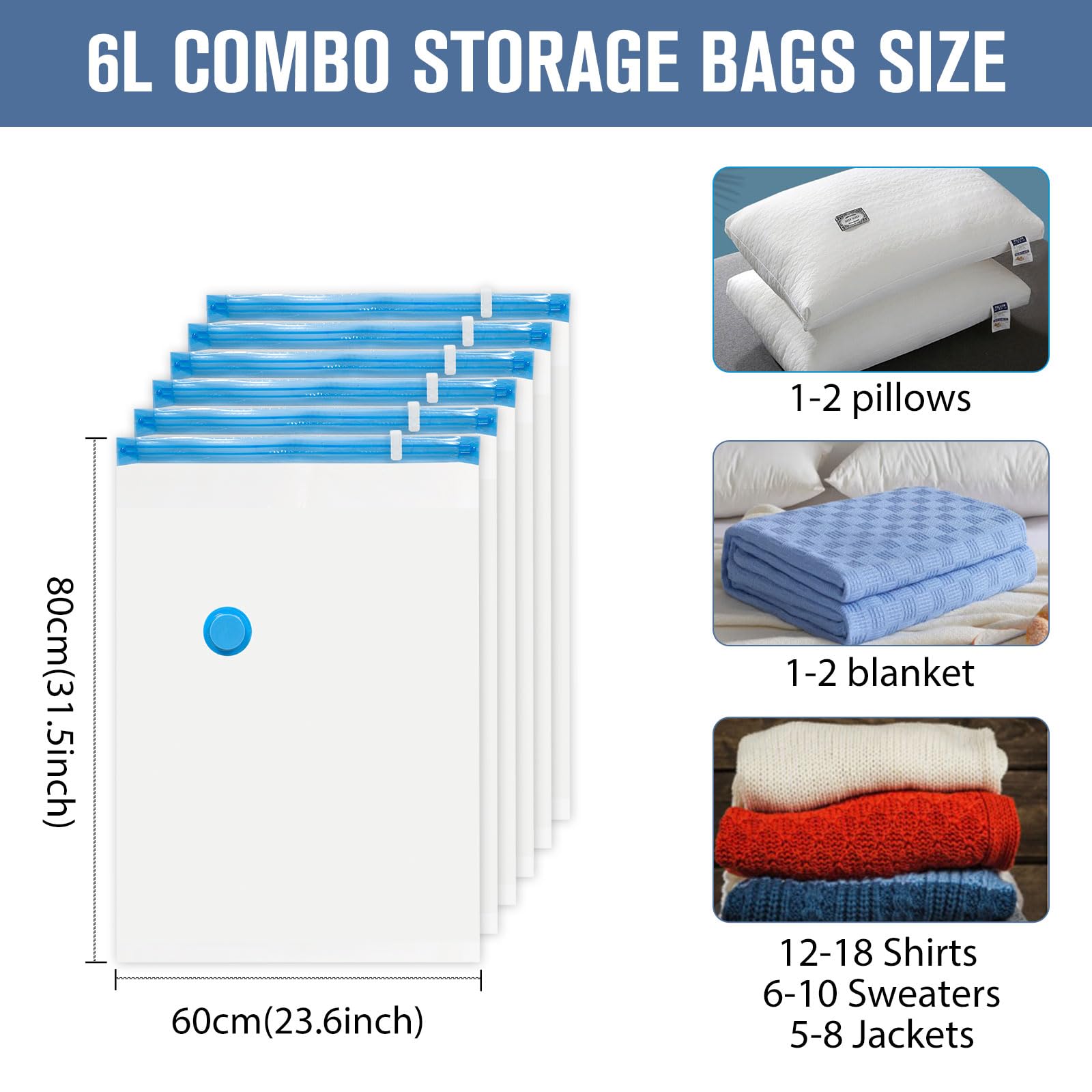 BoxLegend Vacuum Storage Bags with Hand Pump 6 Large 23.6x31.5 Thickened Vacuum Seal Bags for Clothing Coat Bedding Quilt Blanke
