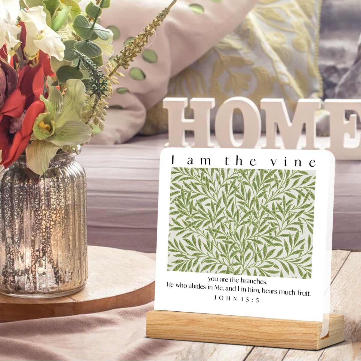 Christian Desk Decor Bible Verse Gifts Scripture I Am the Vine You Are the Branches Acrylic Sign Home Office Decoration