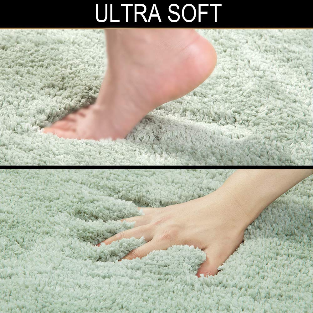 Walensee Shaggy 2 Piece Bath Rug Sets (Pale Green) 20 X 24 U Shape Contour Rug & 20 X 32 Bathroom Rug Machine Wash/Dry Bath Mats