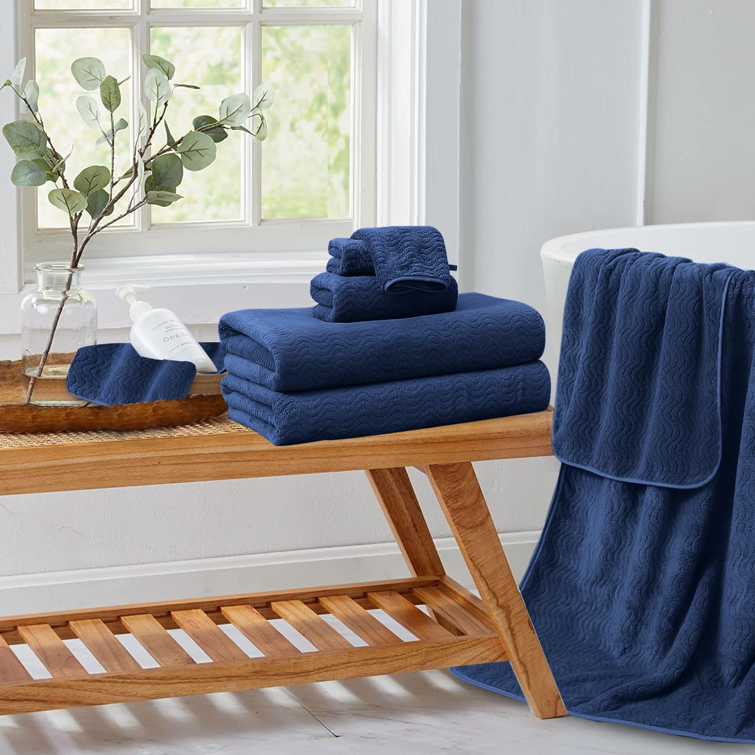 4 Piece Bath Towel Oversized Bath Sheet 35''X70'' Navy Bathroom Towel Extra Large Bath Towel Set Highly Absorbent Quick Dry Prem