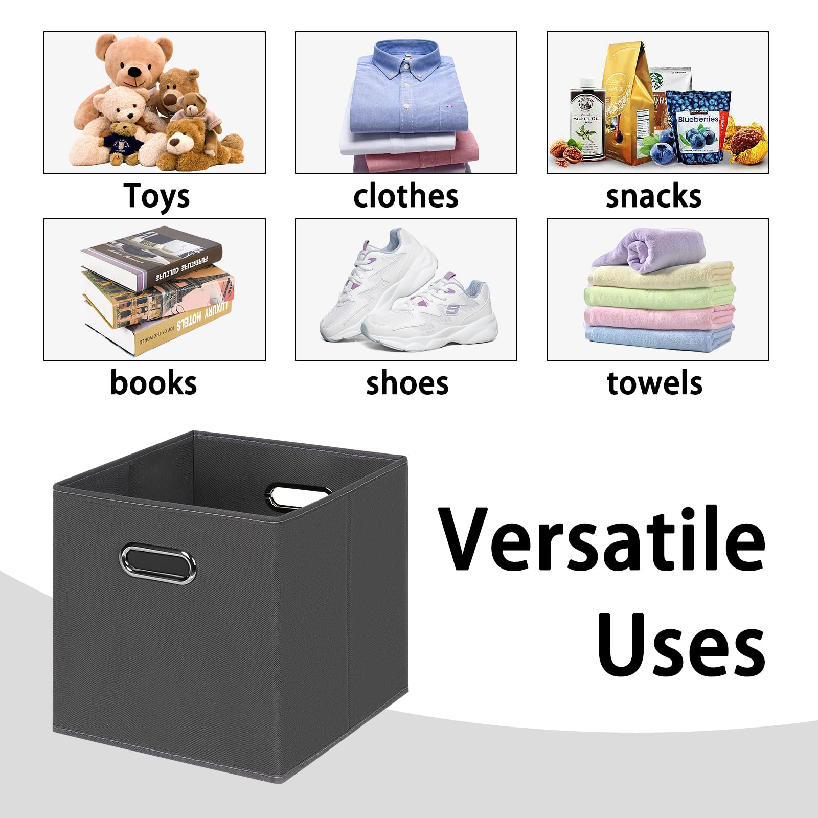 Heayeeg Black Foldable Storage Cubes Bins, Fabric Storage Box Cubes Organizer Baskets With Dual Handles For Home Organizer(Grey)