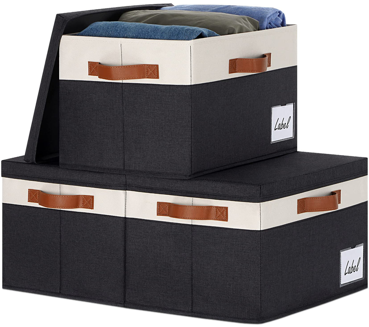 Ghvyennttes Extra Large Storage Bins With Lids, Foldable Fabric Storage Boxes With Lids And 3 Handles, Storage Baskets With Labe