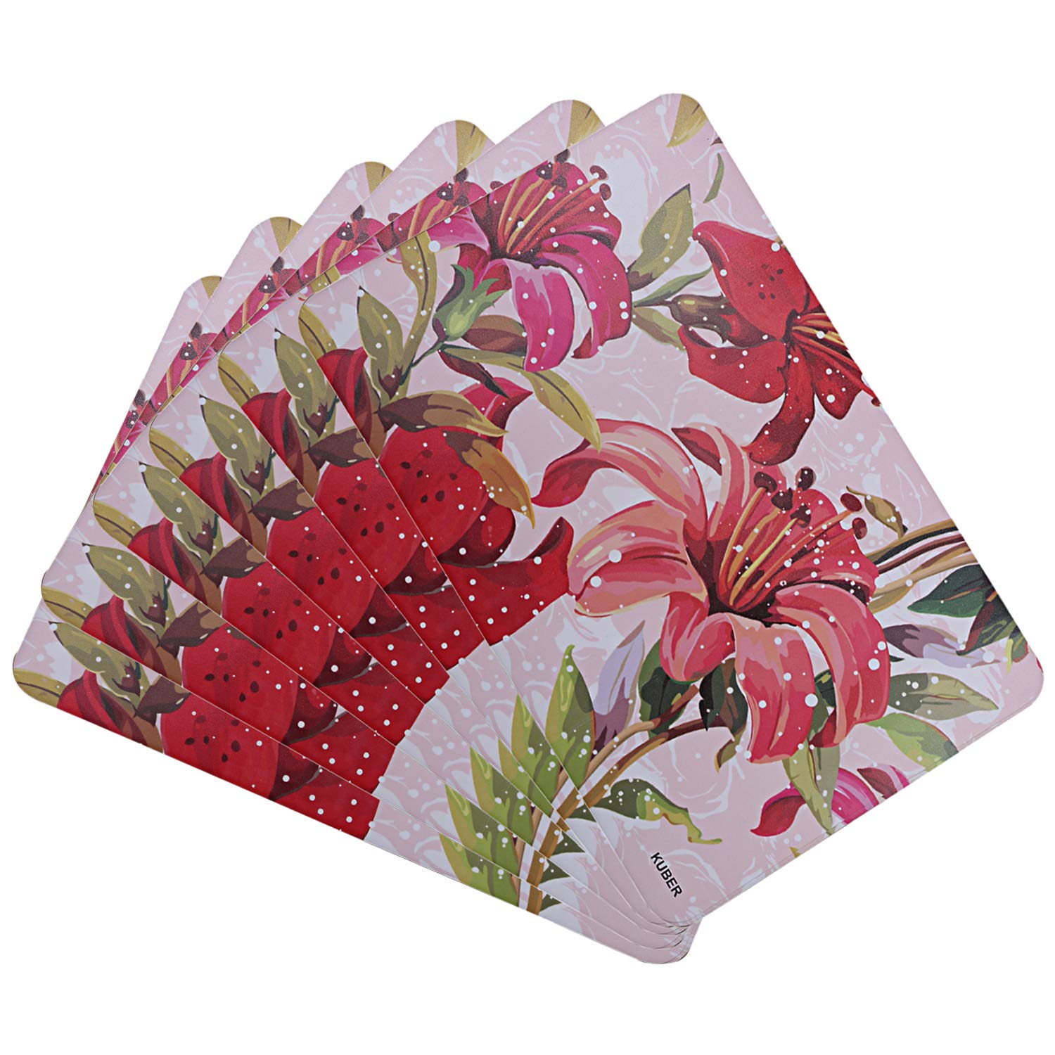 Kuber Industries Flower Design Pvc 6 Pieces Dining Table Placemat Set (Pink), Ctktc13698