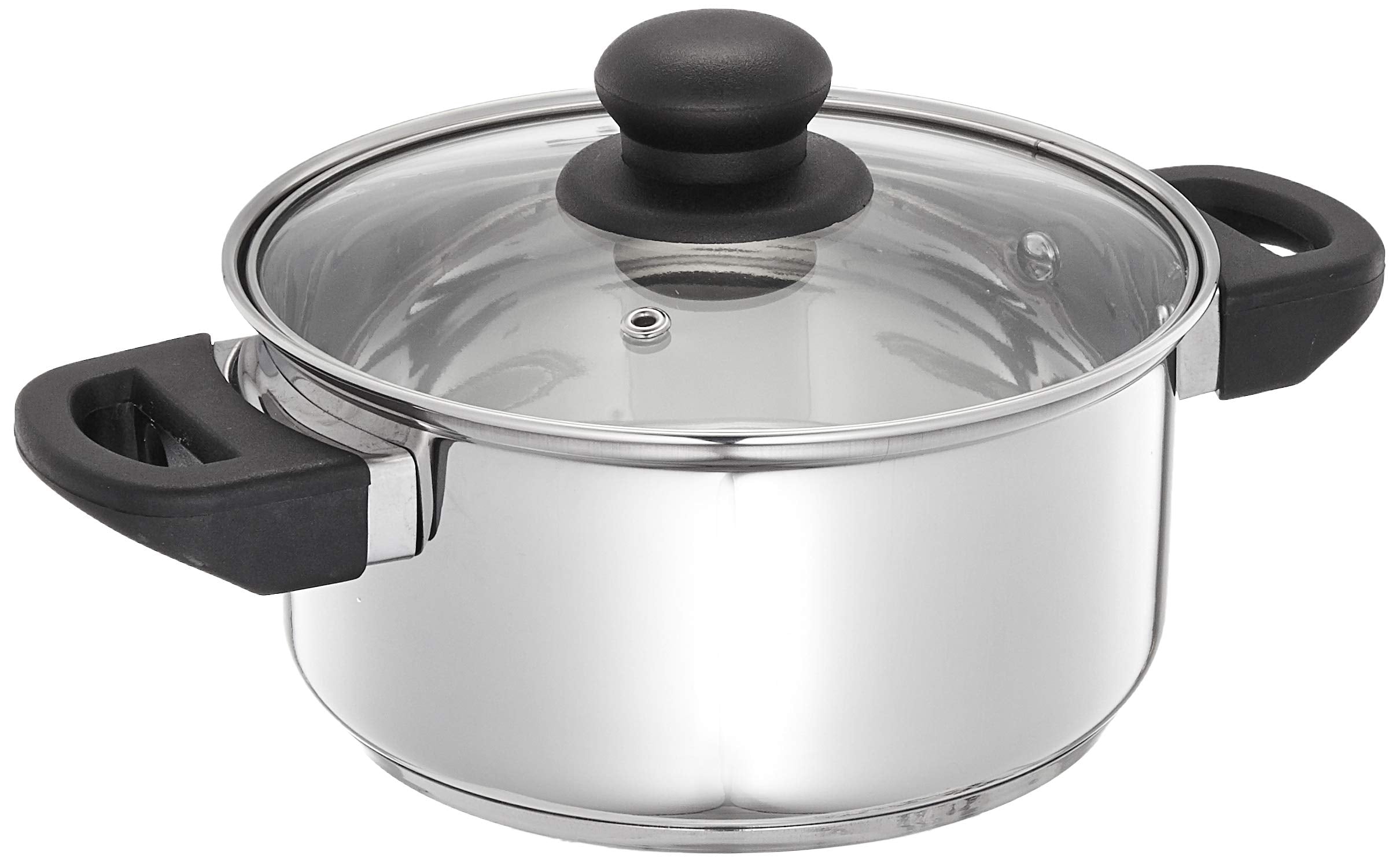 Amazon Brand - Solimo Stainless Steel Dutch Oven With Glass Lid | Induction Base | Biryani/Rice Pot, Stew Pot | 18Cm, 2000 Ml | 