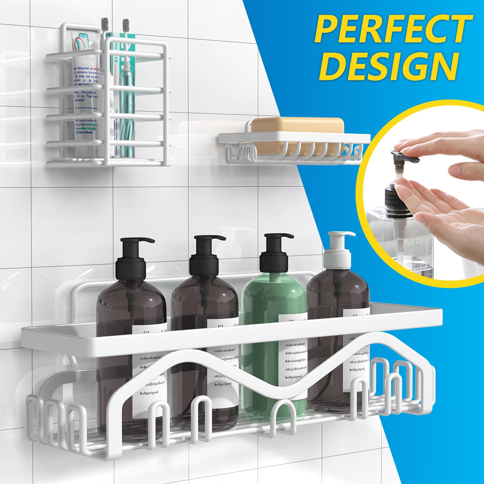 Coraje Shower Caddy, Shower Shelves [5-Pack], Adhesive Shower Organizer No Drilling, Large Capacity, Rustproof Bathroom Shower O