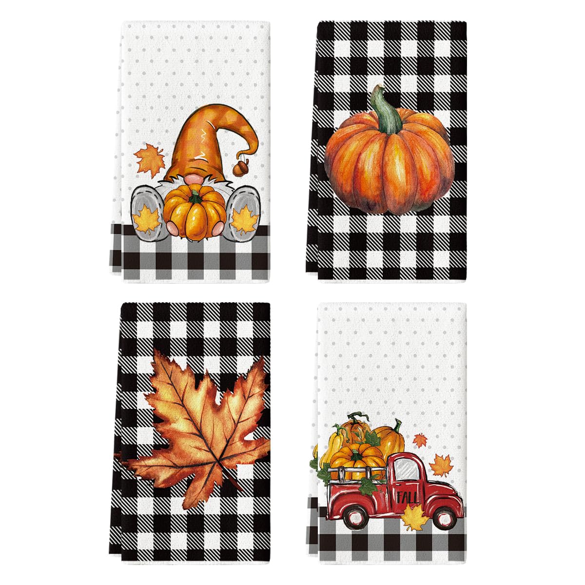 Artoid Mode Buffalo Plaid Pumpkin Truck Sunflower Gnome Fall Kitchen Towels And Dish Towels, 18 X 26 Inch Harvest Thanksgiving U