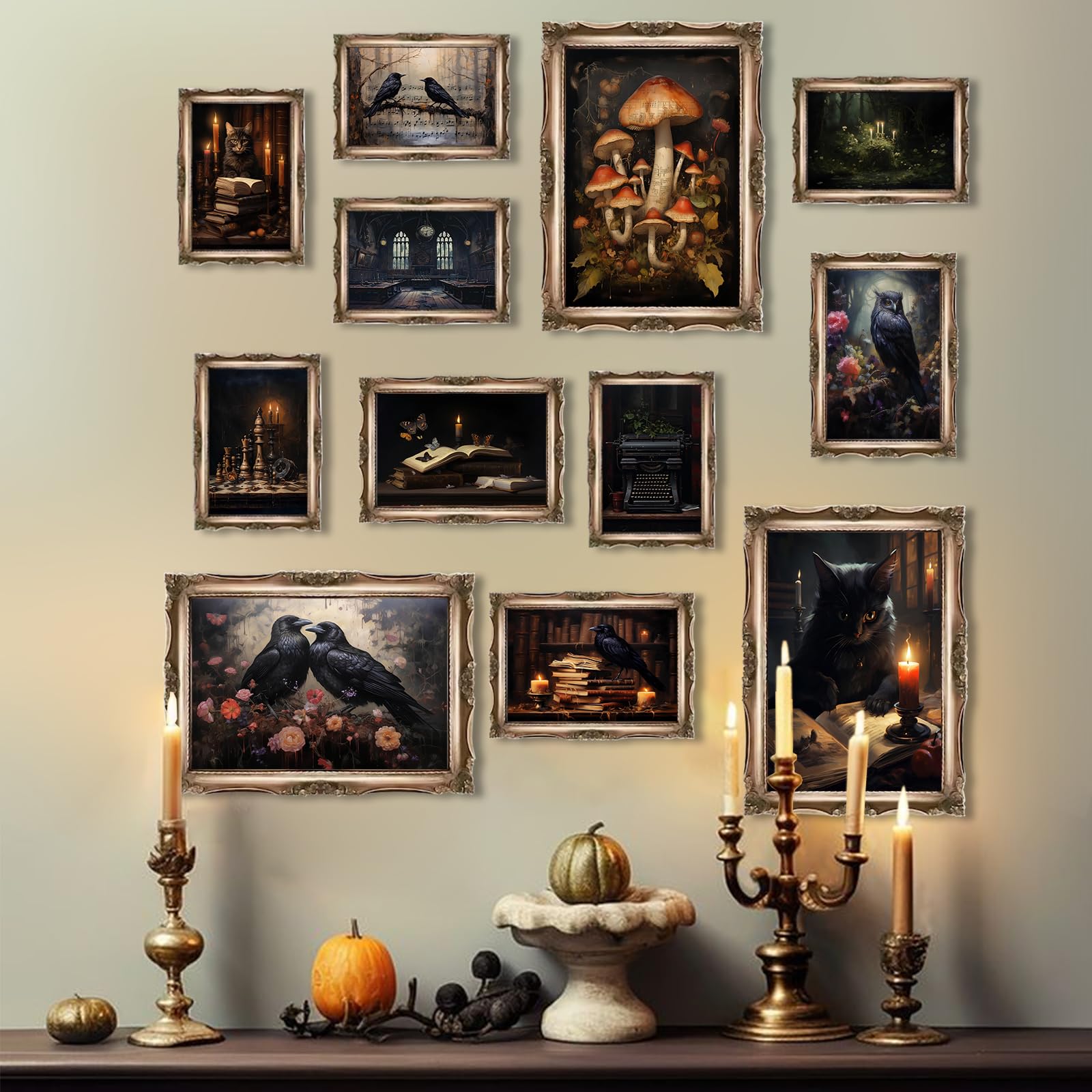 Dark Academia Decor,Victorian Gothic Wall Decor For Bedroom,Dark Academia Wall Art Goth Posters,Dark Raven Art Prints Canvas,Moo